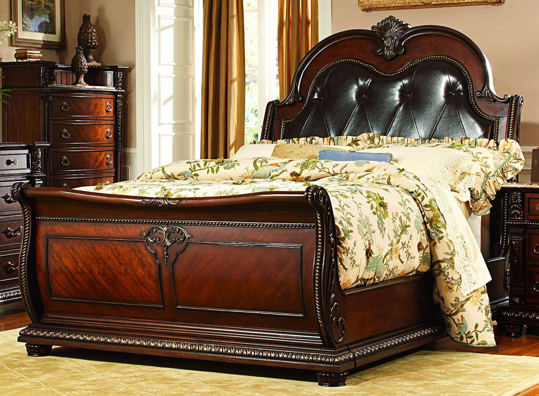 Homelegance Palace Rich Brown Cal King Leather Sleigh Bed Palace Rich Brown Cal King Leather Sleigh Bed Main Image