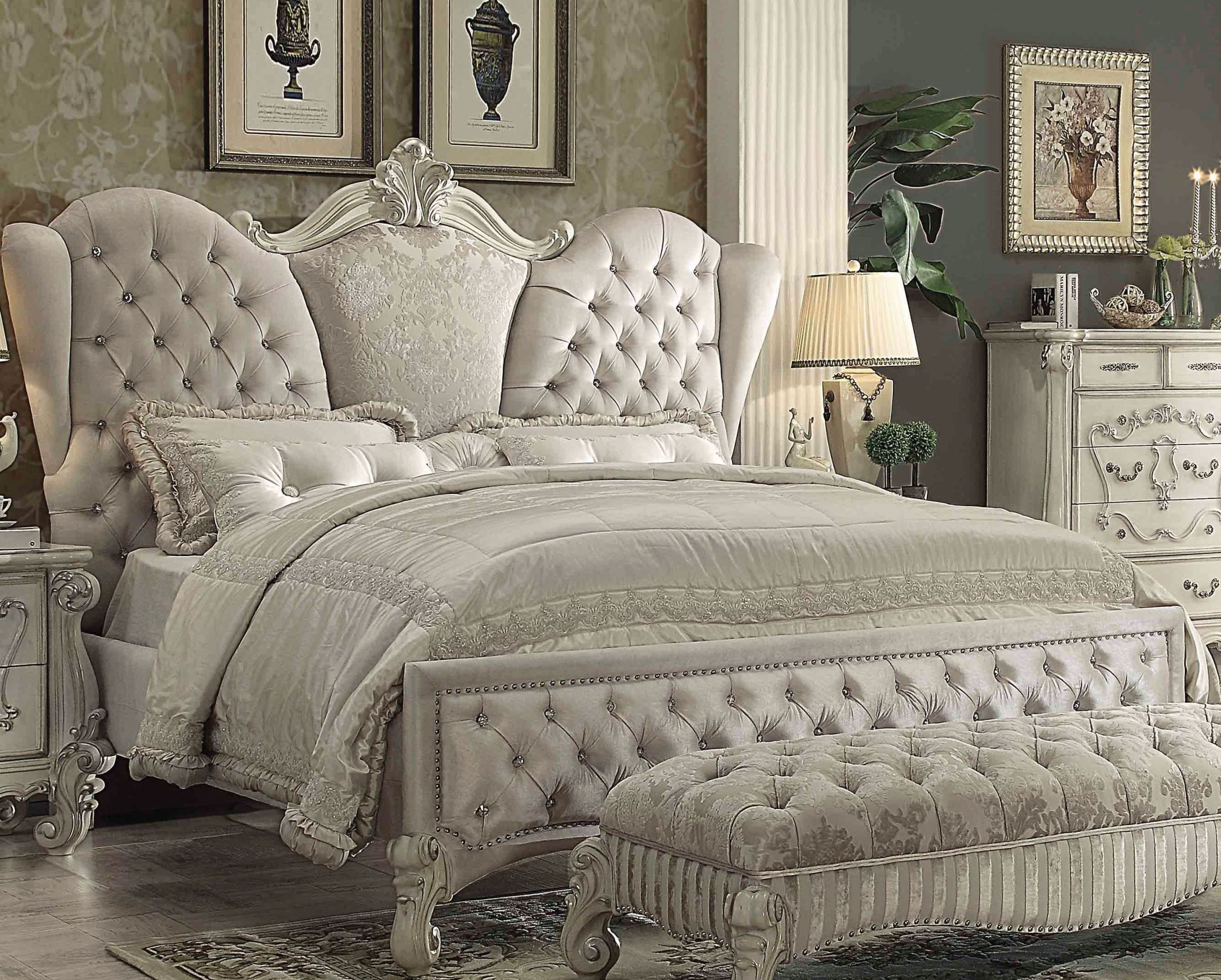 Acme Versailles Ivory Velvet And Bone White Cal King Upholstered Versailles Ivory Velvet And Bone White Cal King Upholstered Panel Bed