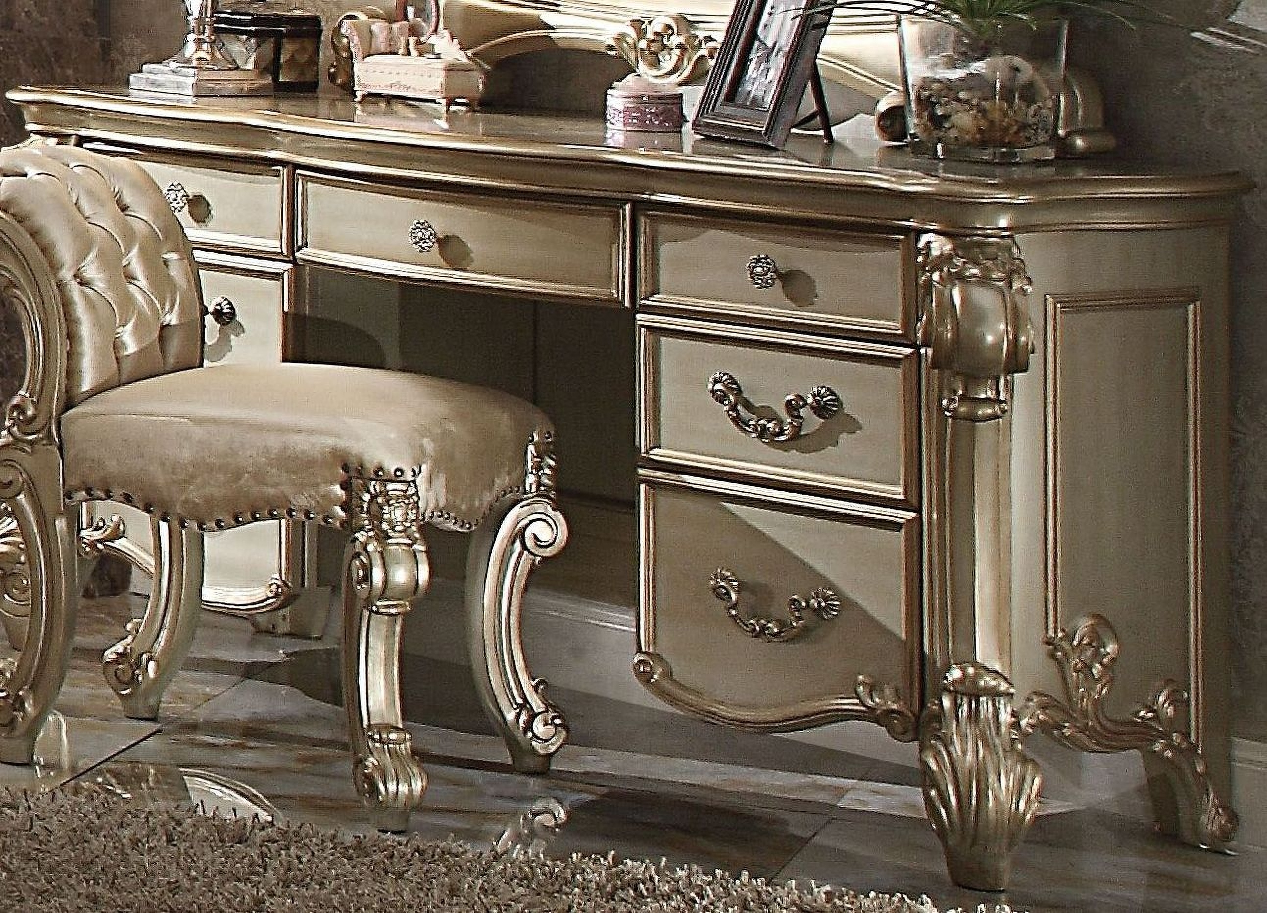 Acme Vendome Gold Patina And Bone Vanity Desk Collection Vendome Gold Patina And Bone Vanity Desk Main Image