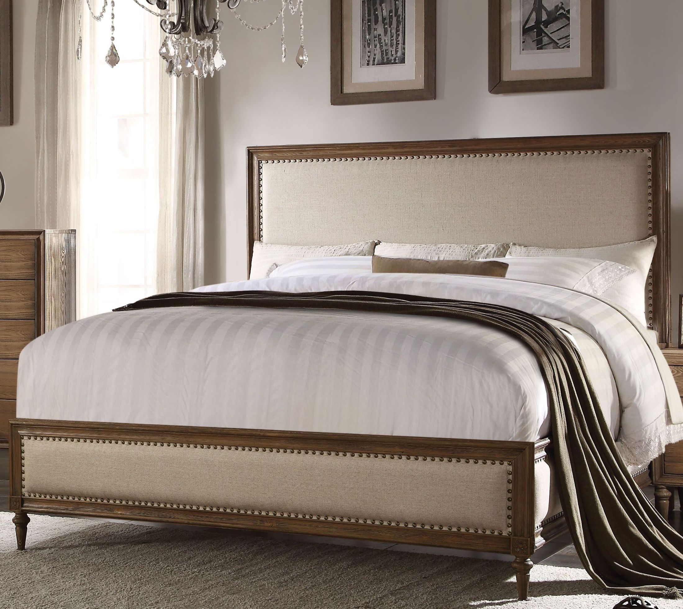 Acme Inverness Parker Reclaimed Oak Queen Upholstered Platform Bed Inverness Parker Reclaimed Oak Queen Upholstered Platform Bed Main Image