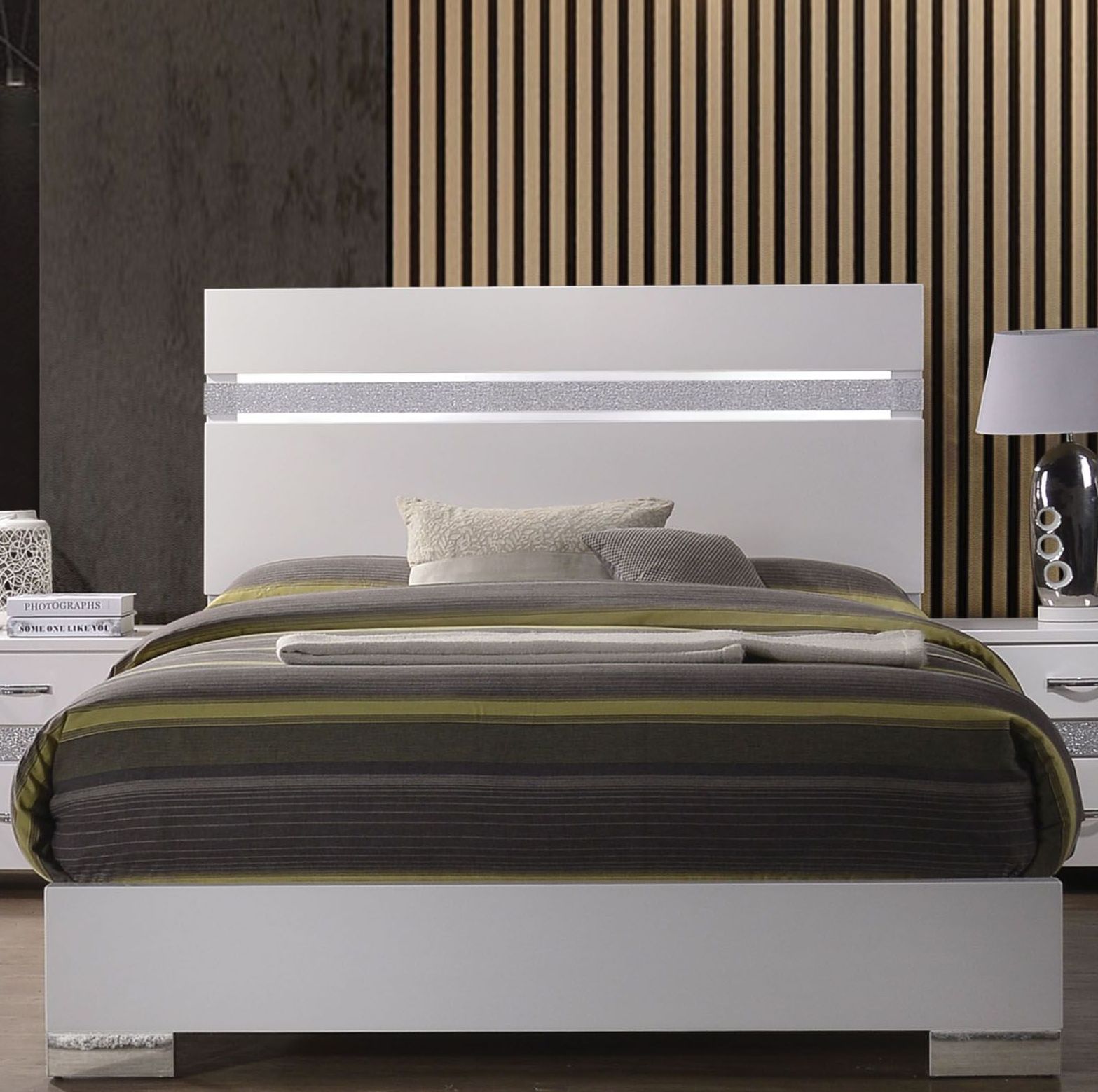 Acme Naima Ii White High Gloss King Platform Bed Naima Ii White High Gloss King Platform Bed Main Image