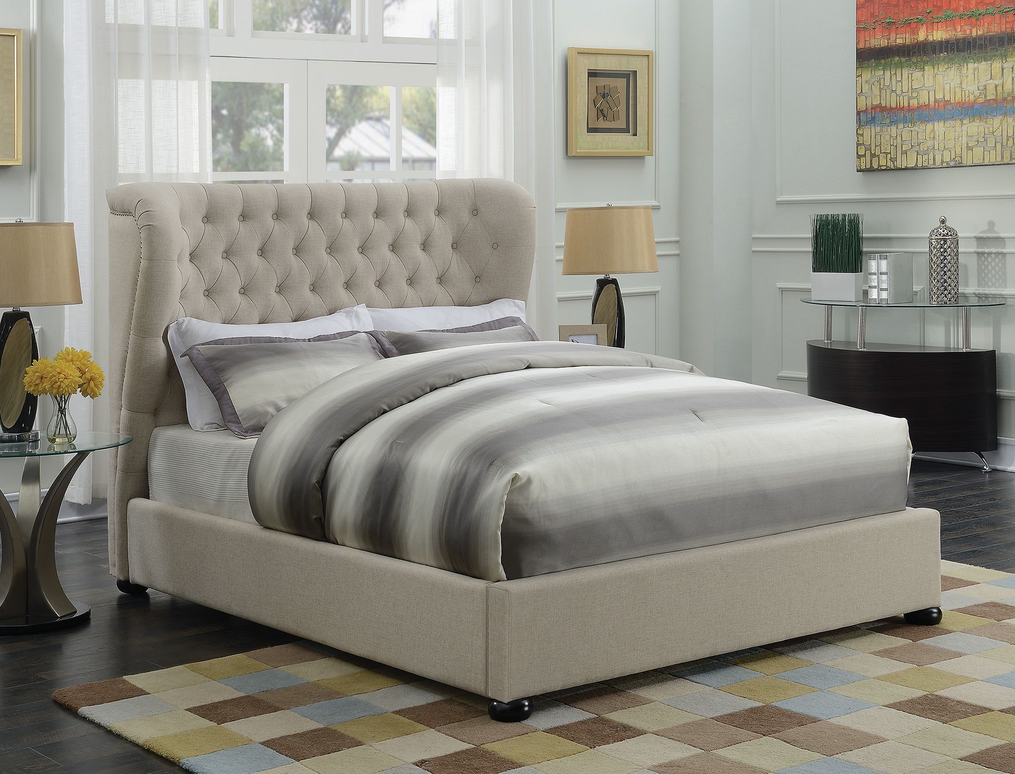Coaster Newburgh Beige Twin Upholstered Platform Bed Newburgh Beige Twin Upholstered Platform Bedgallery Image