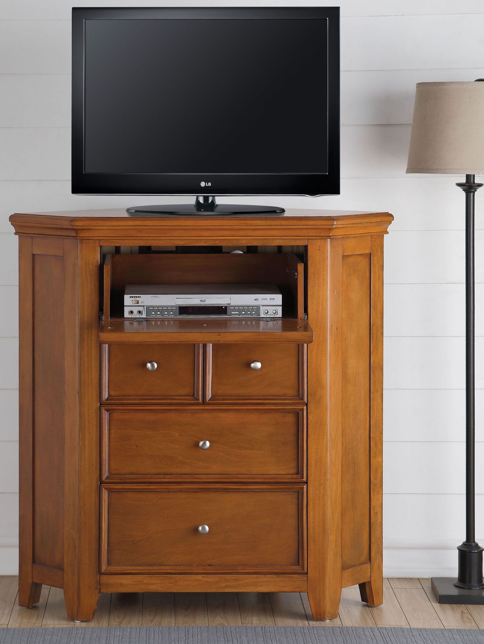 Acme Lacey Cherry Oak Corner Tv Console Collection 6 Lacey Cherry Oak Corner Tv Console Main Image