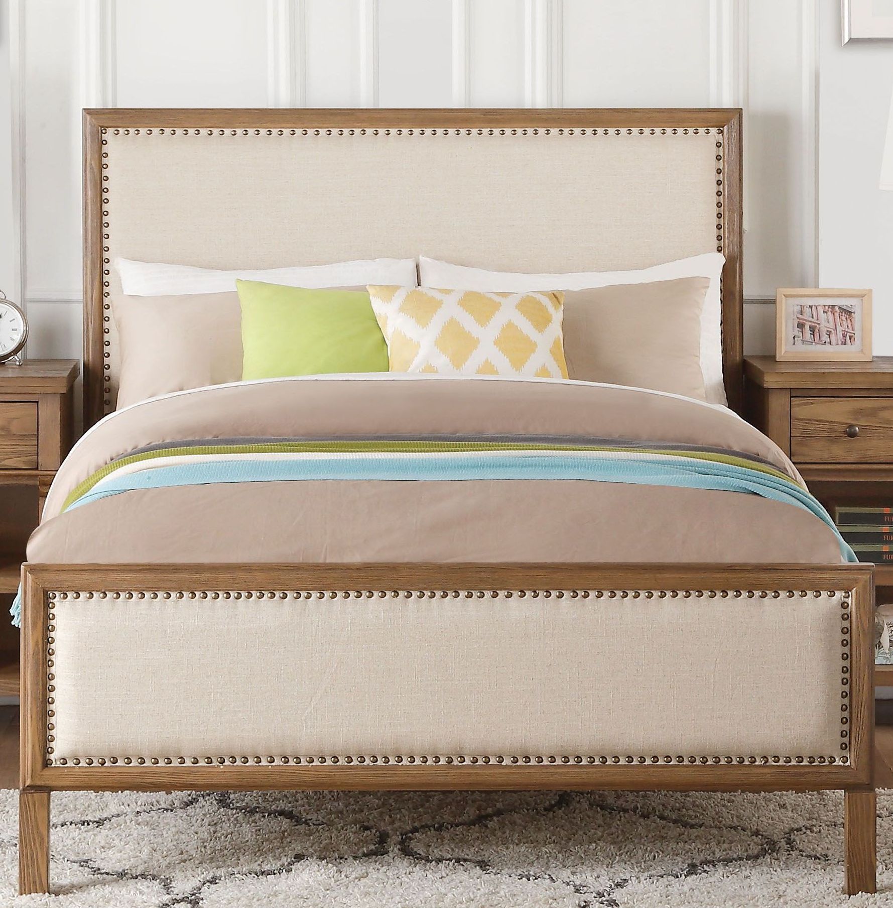 Acme Inverness Reclaimed Oak Twin Upholstered Panel Bed Inverness Reclaimed Oak Twin Upholstered Panel Bed Main Image