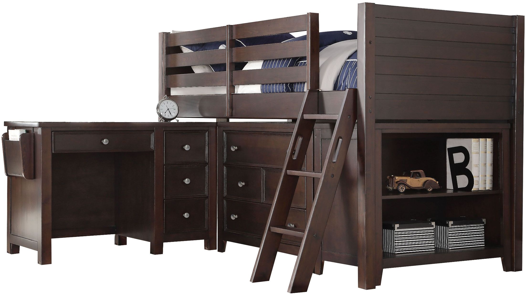 Lacey Espresso Twin Loft Bed With Desk