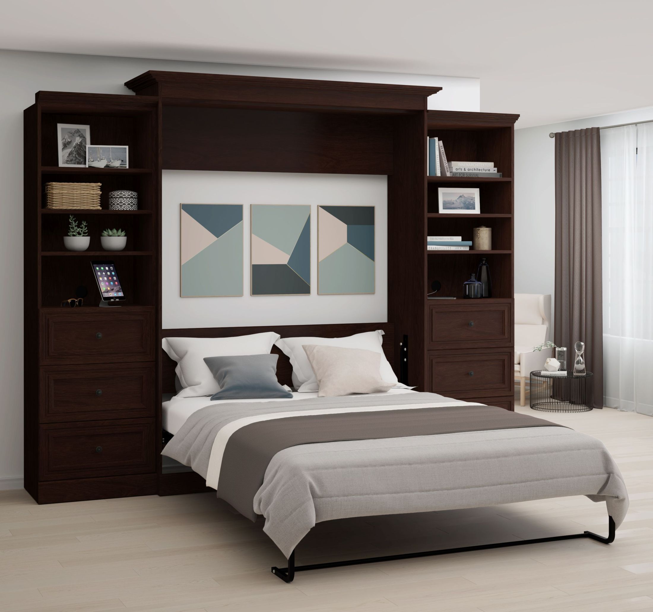 Bestar Novello Espresso Veneer Queen Wall Bed With Two 3 Drawer Novello Espresso Veneer Queen Wall Bed With Two 3 Drawer Storage Units Main Image