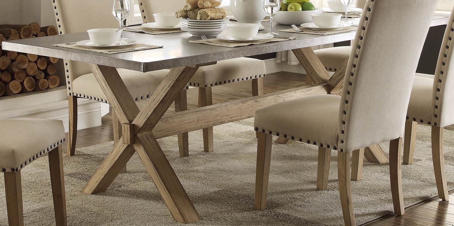 Homelegance Luella Cool Weathered Oak Zinc Top Dining Table Luella Cool Weathered Oak Zinc Top Dining Table Main Image