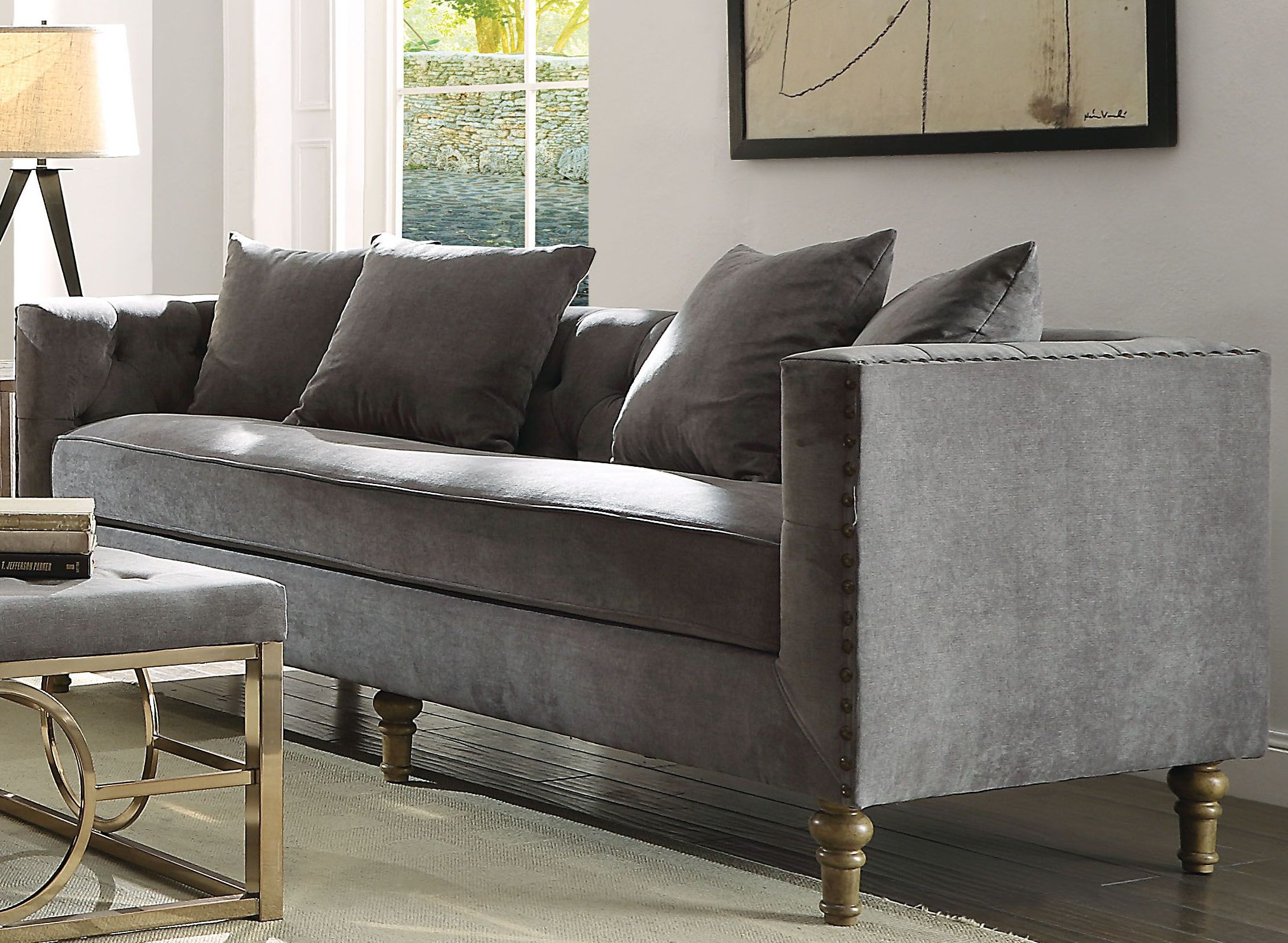 Sidonia Gray Velvet Sofa