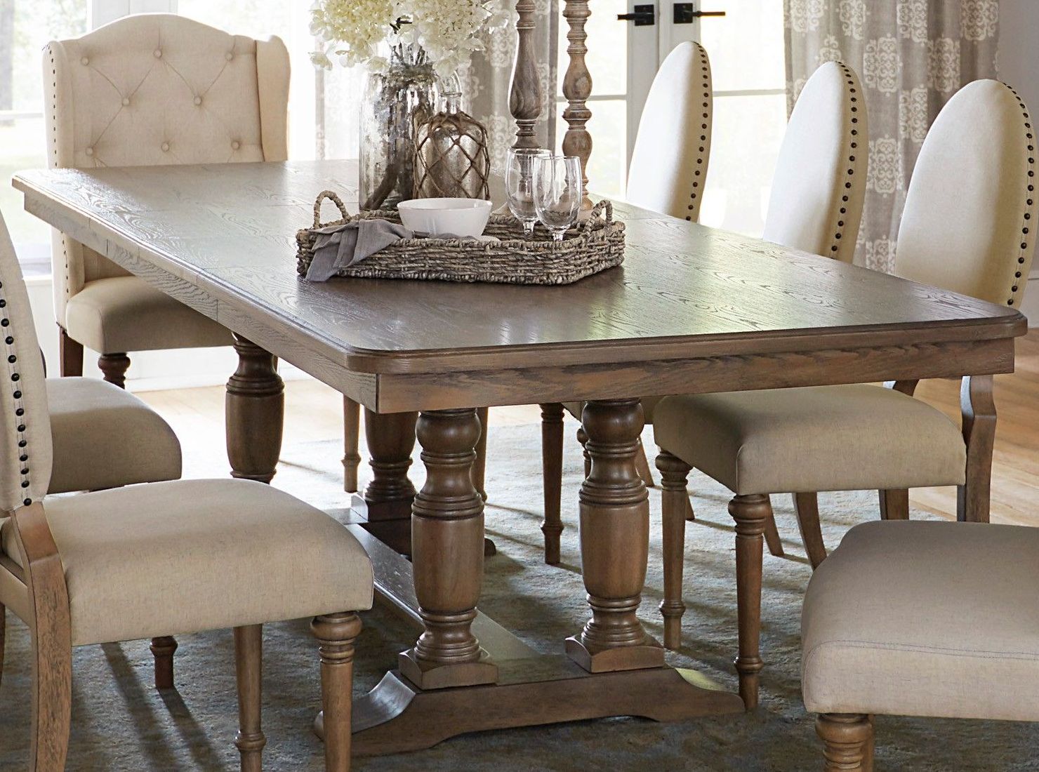 Homelegance Avignon Natural Taupe Extendable Double Trestle Dining Avignon Natural Taupe Extendable Double Trestle Dining Table Main Image