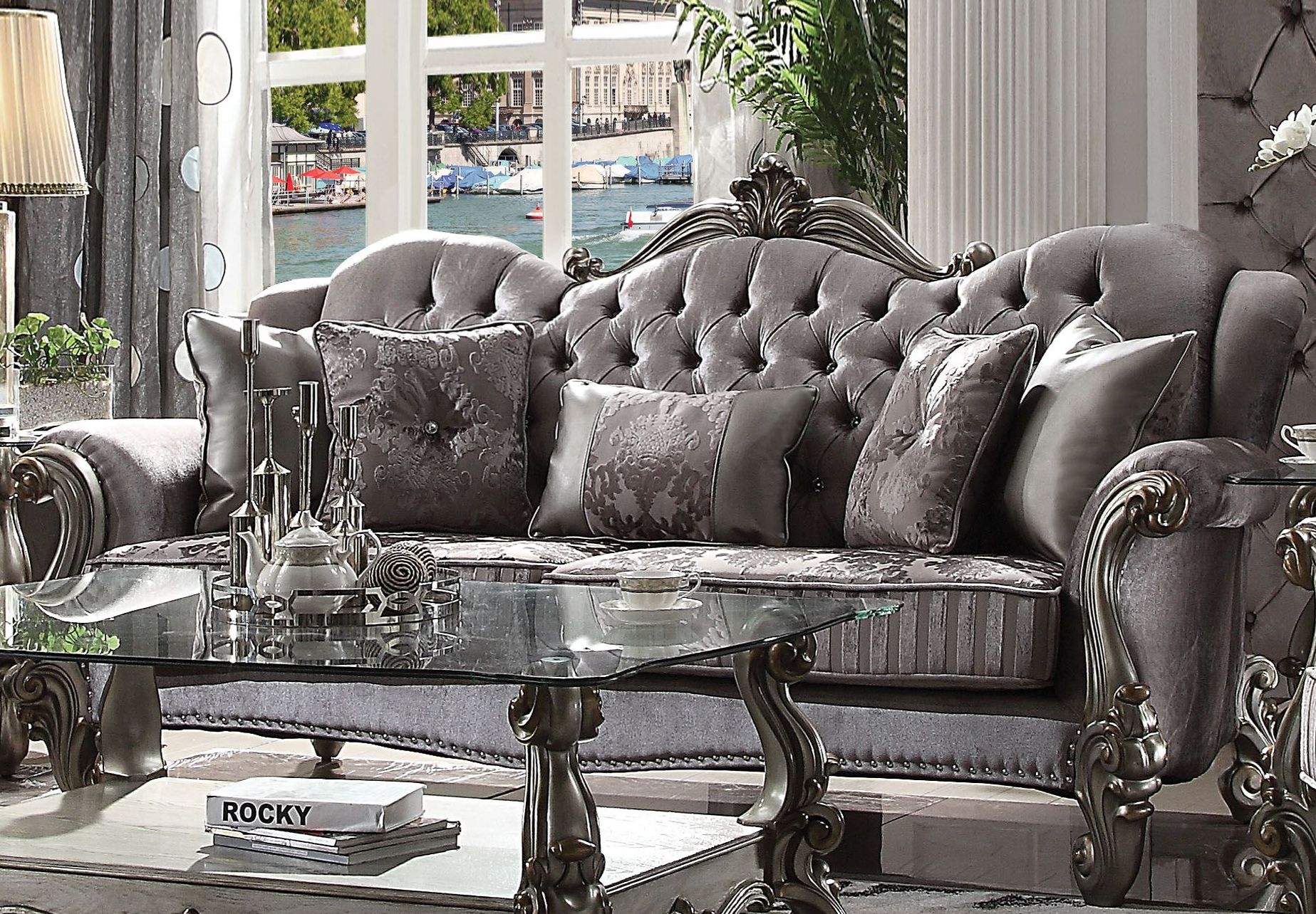 Versailles Velvet And Antique Platinum Wingback Sofa Versailles Velvet And Antique Platinum Wingback Sofa