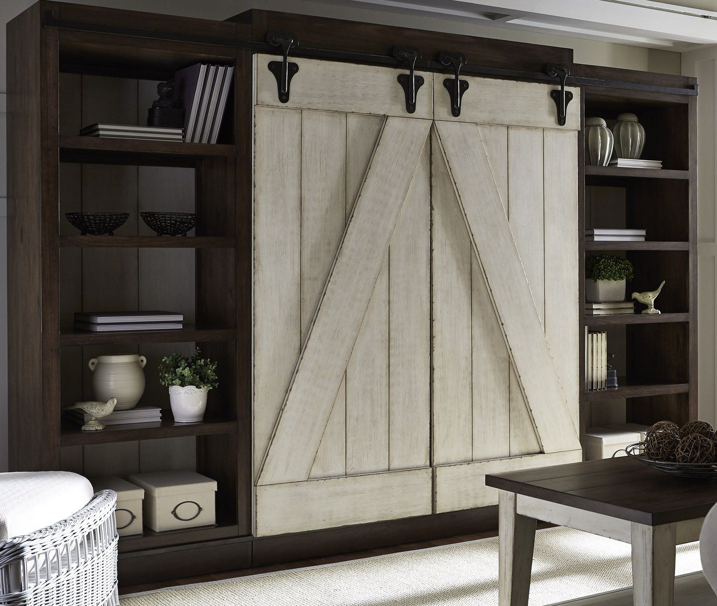 Lancaster Antique White And Brown Entertainment Wall Unit Lancaster Antique White And Brown Entertainment Wall Unit Main Image