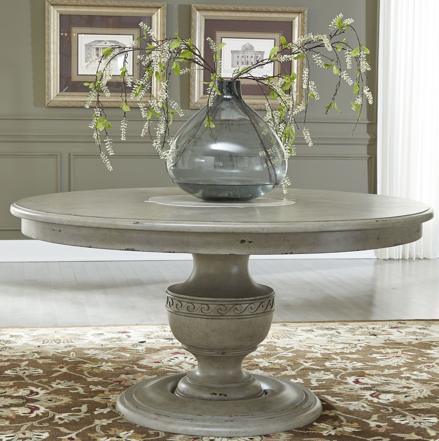 Grand Estates Gray Taupe Round Pedestal Dining Table
