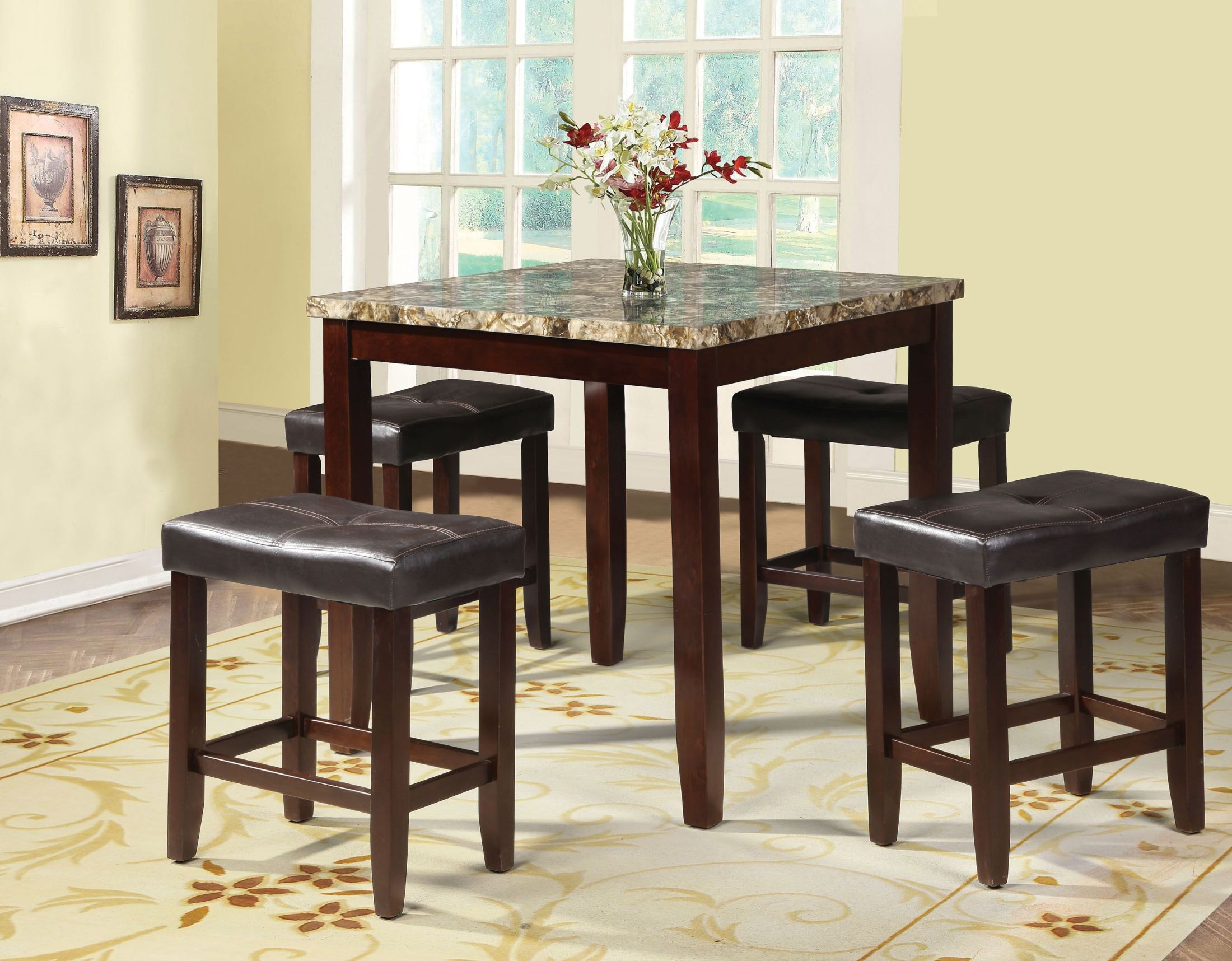 Rolle Faux Marble And Espresso 5 Piece Counter Height Dining Set Rolle Faux Marble And Espresso 5 Piece Counter Height Dining Set