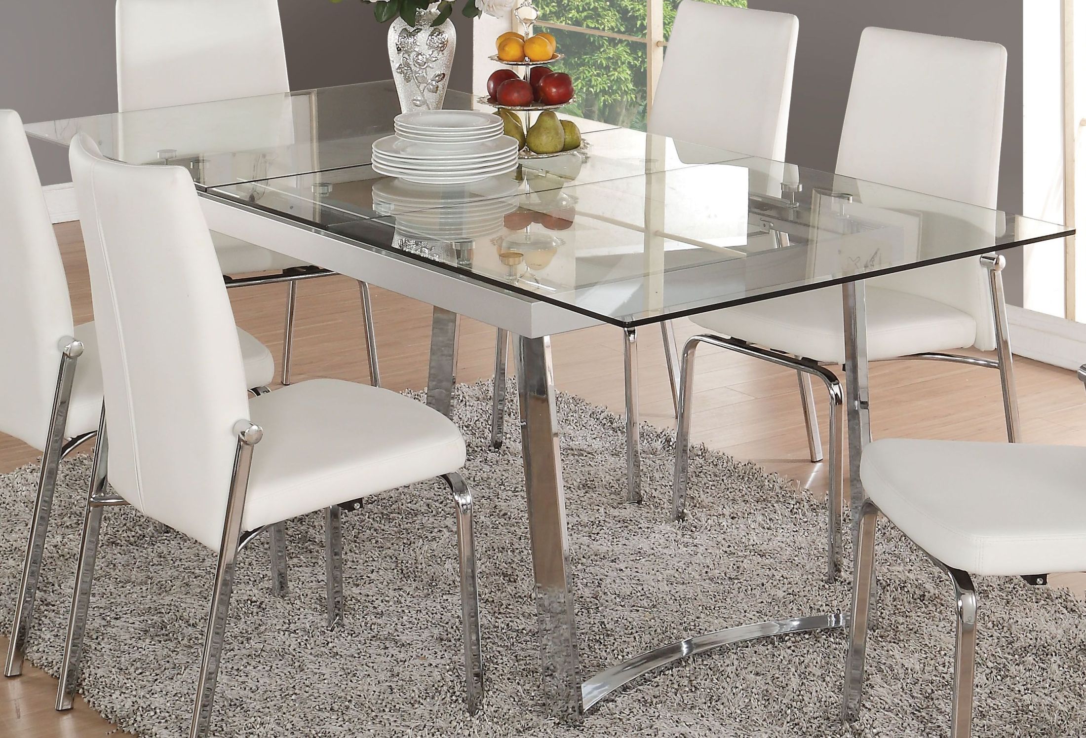 Acme Osias Chrome And Clear Gl Extendable Dining Table Osias Chrome And Clear Gl Extendable Dining Table Main Image