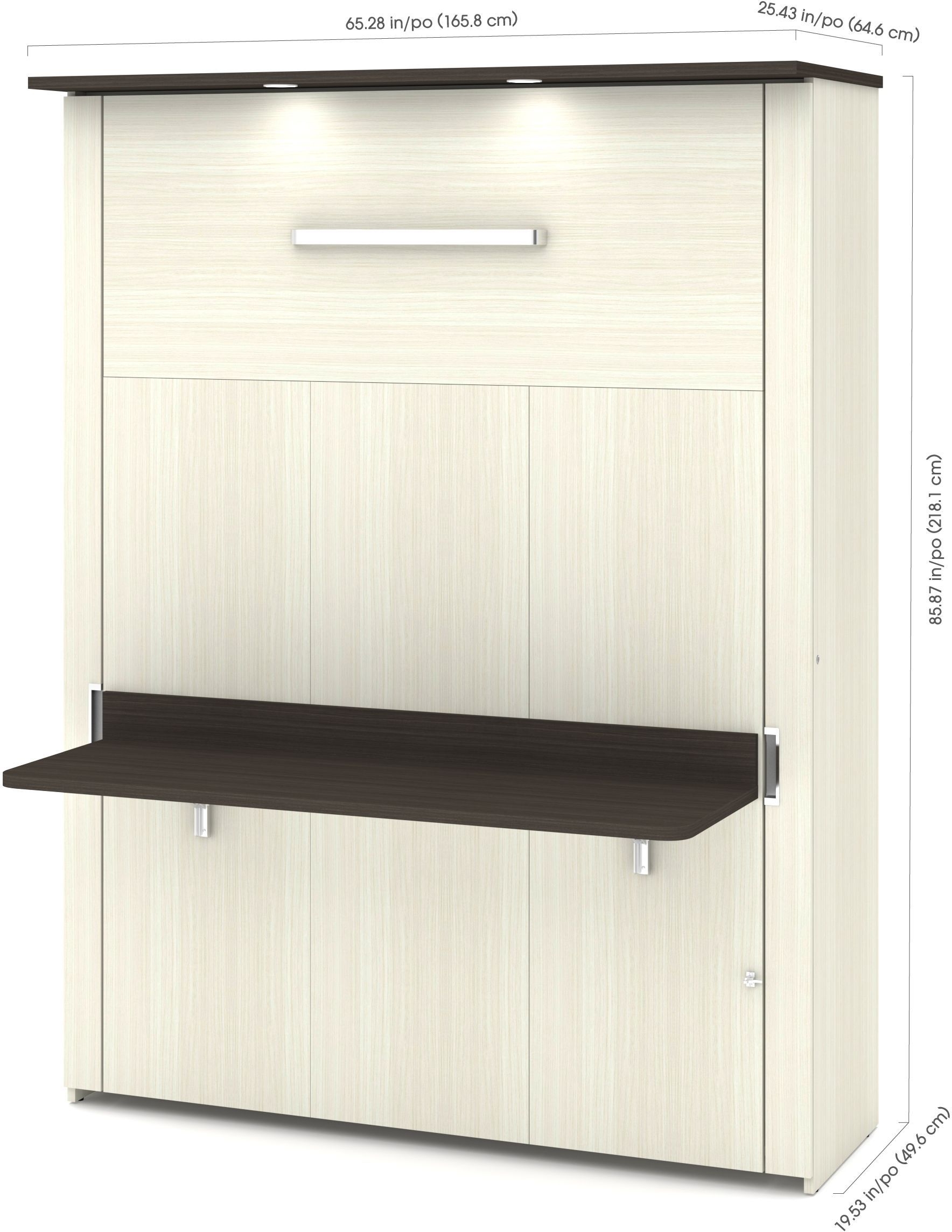 Bestar Lumina 2 Piece Queen Wall Bed With Desk And Storage Unit In White Chocolate Dark