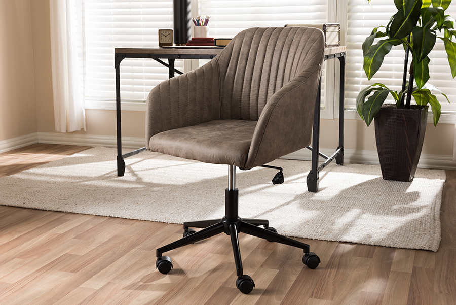 Baxton Studio Maida Mid Century Modern Light Brown Fabric Upholstered Office Chair