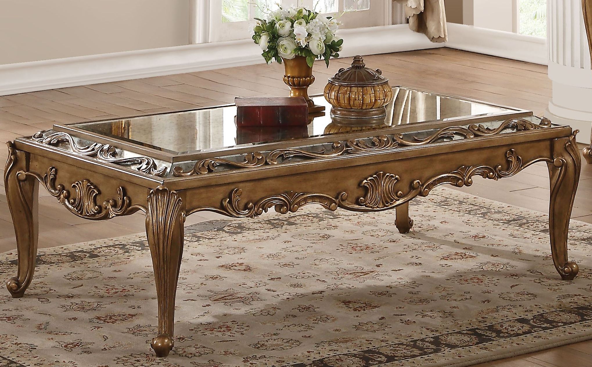 Acme Orianne Mirrored And Antique Gold Coffee Table Orianne Mirrored And Antique Gold Coffee Table Main Image