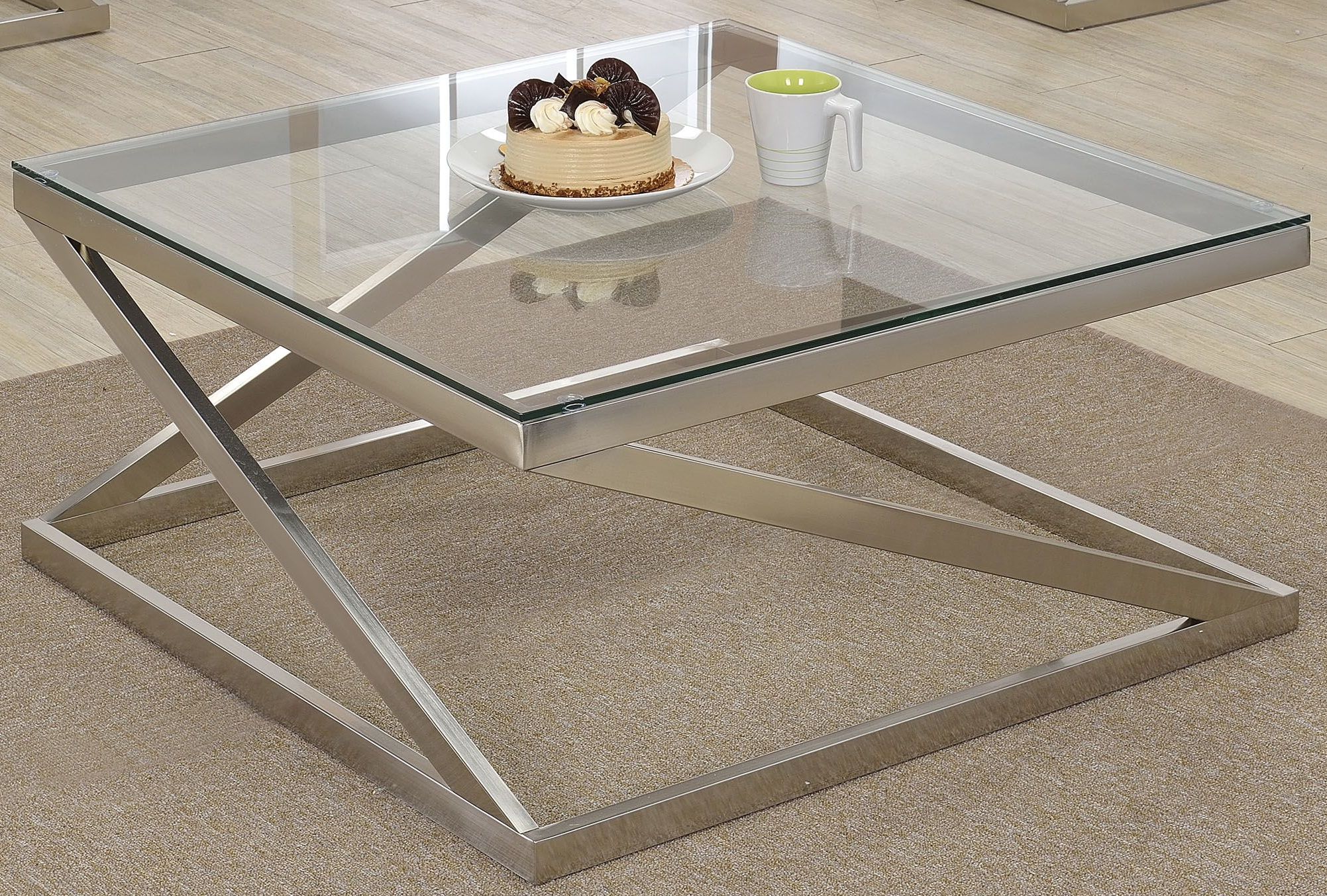 Ollie Brushed Nickel And Clear Glass Coffee Table