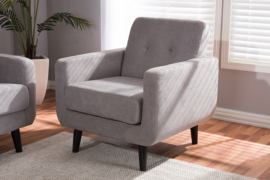 Baxton Studio Carina Mid Century Modern Light Grey Fabric Upholstered Lounge Chair