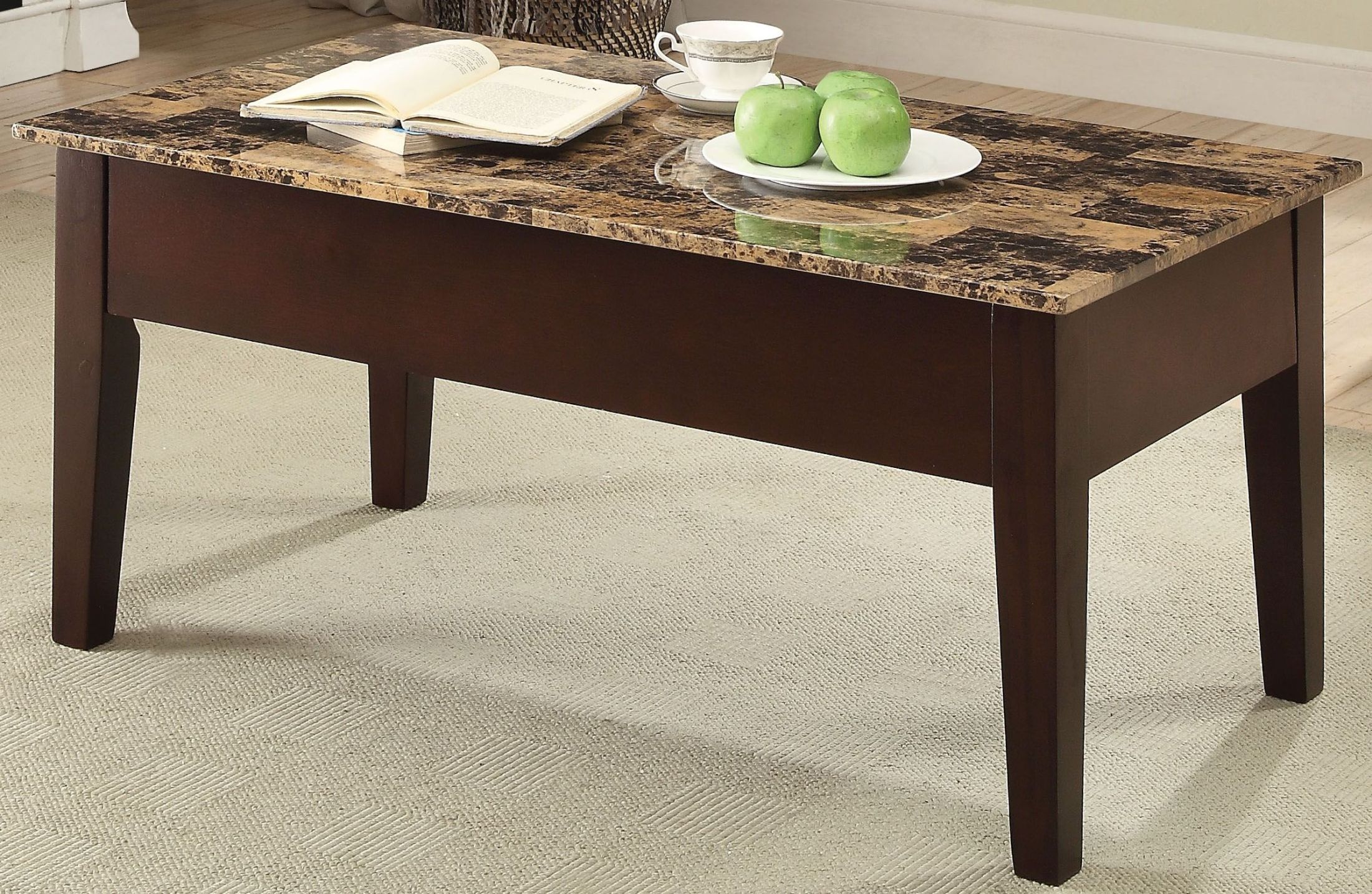 Dusty Ii Finely Light Brown Faux Marble Lift Top Coffee Table