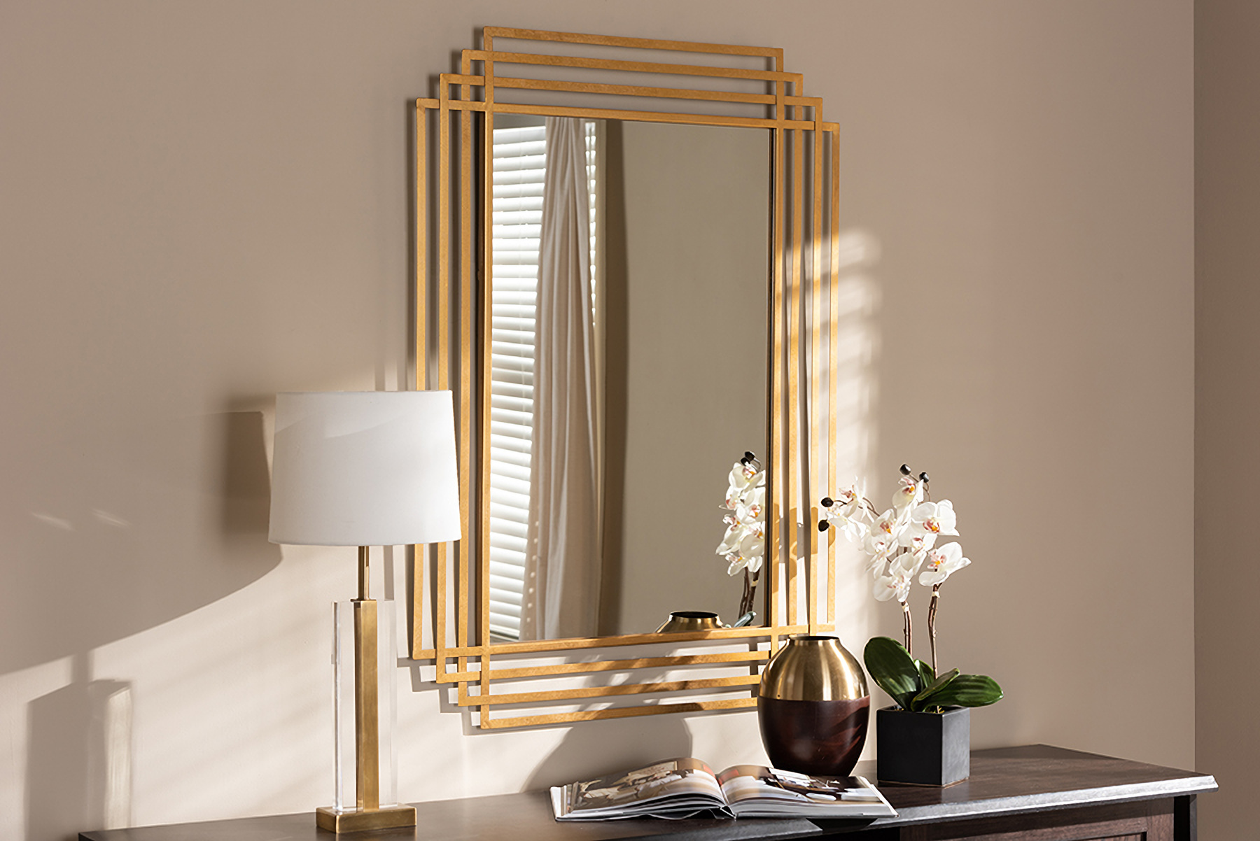 Baxton Studio Kalinda Art Deco Antique Gold Finished Rectangular Accent Wall Mirror