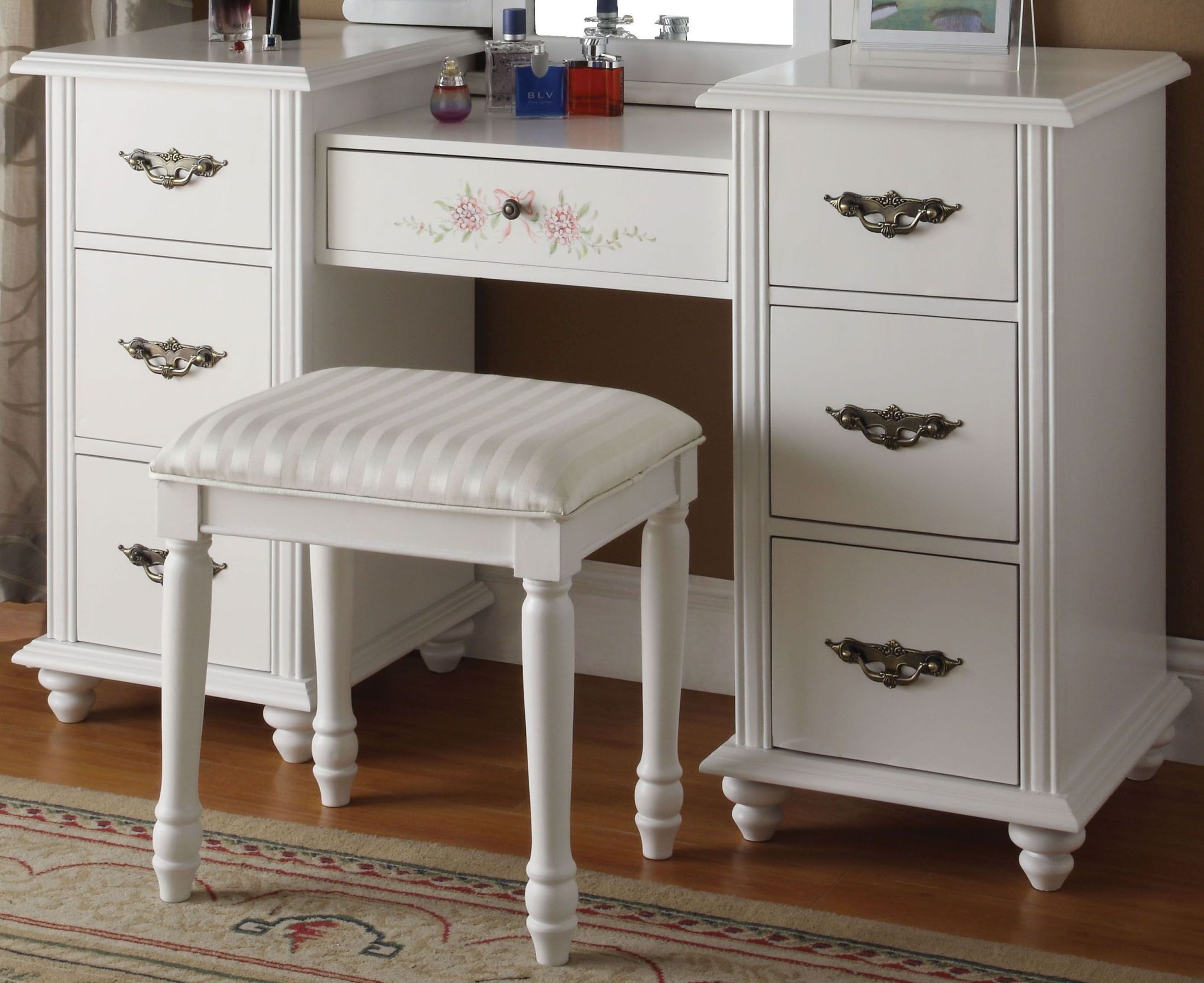 Torian White Vanity Desk And Stool