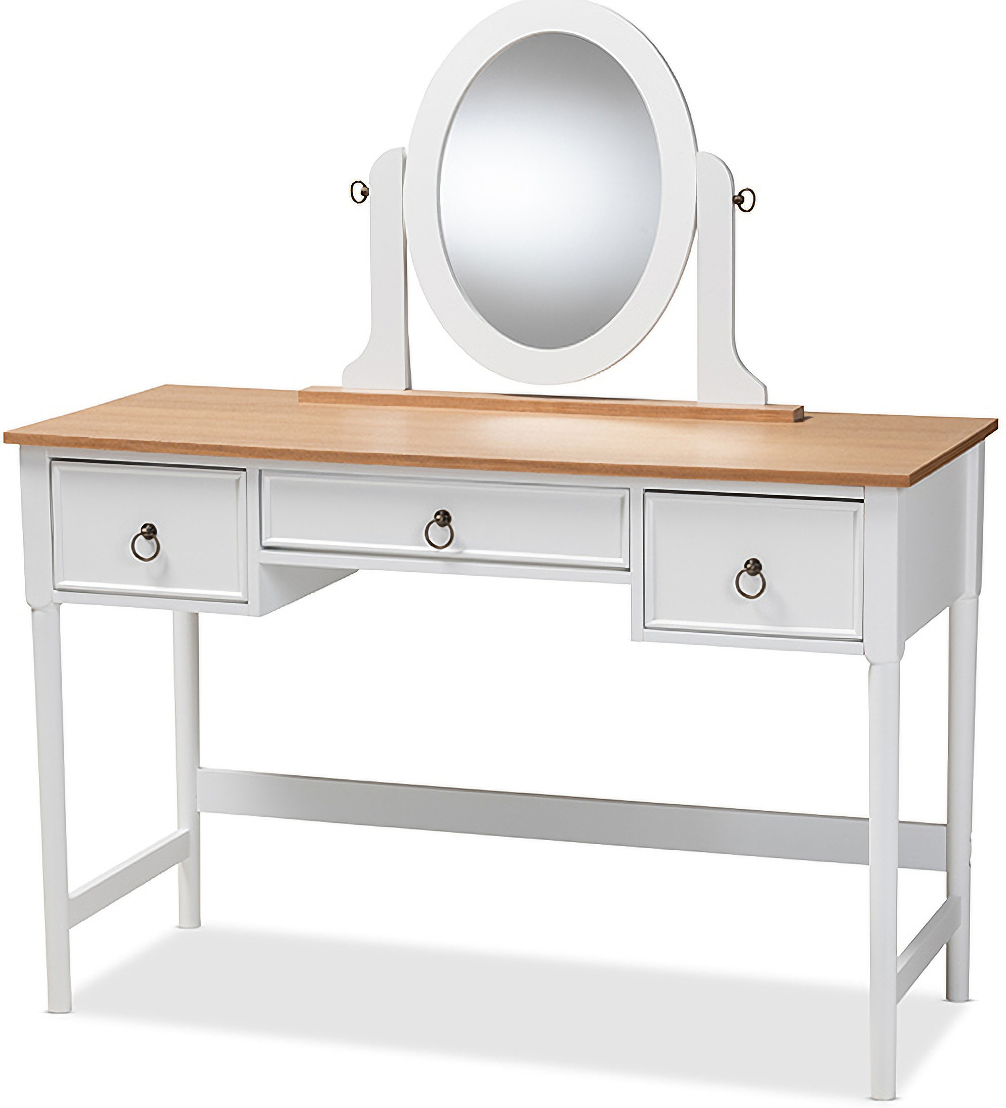 Baxton Studio Sylvie Classic And Traditional White 3 Drawer Wood Vanity Table With Mirror