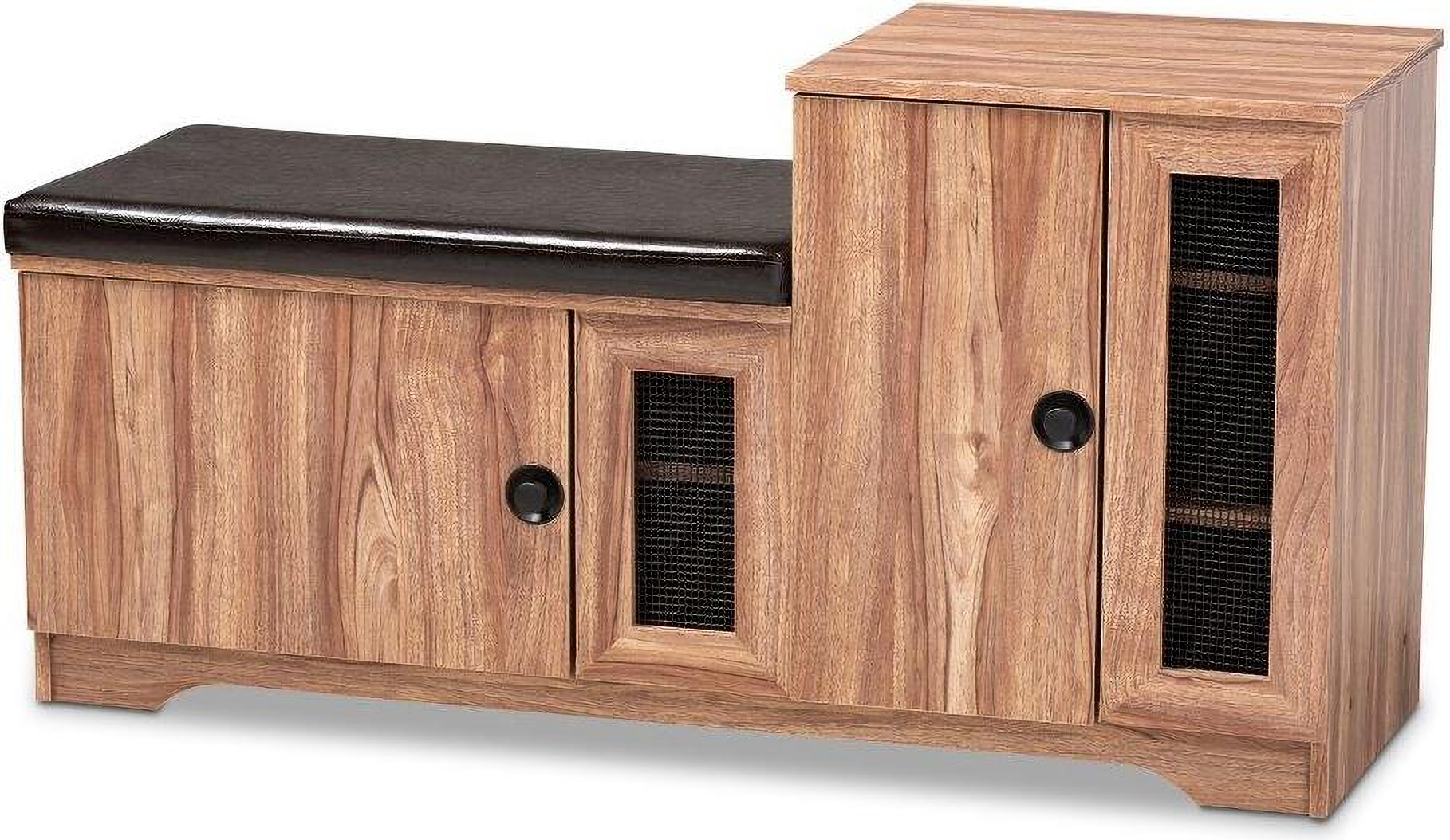 Baxton Studio Valina Modern And Contemporary Dark Brown Faux Leather Upholstered 2 Door Wood Shoe Storage Bench With Cabinet