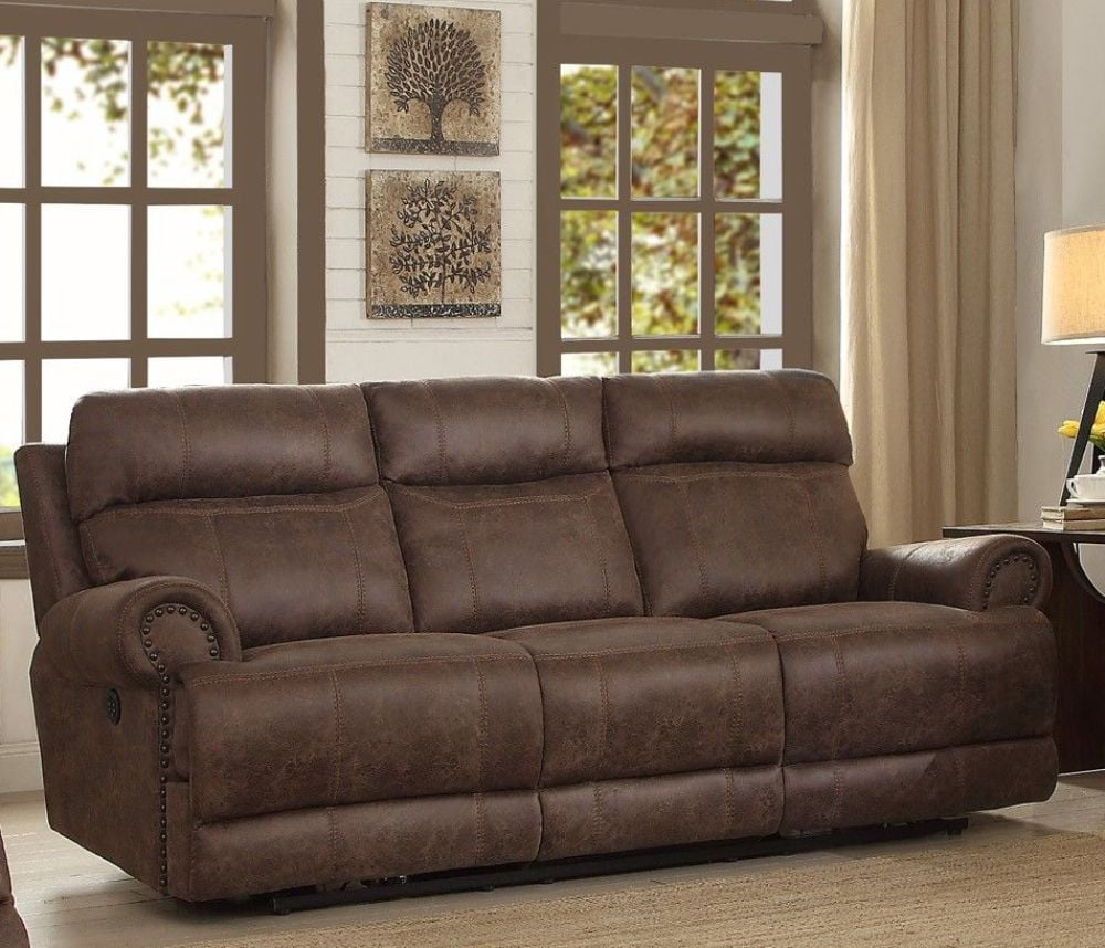 Aggiano Dark Brown Power Double Reclining Sofa With Headrests