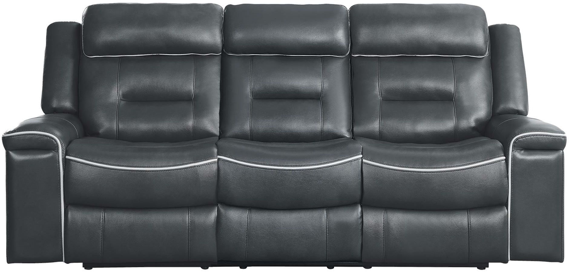 Darwan Dark Gray Leather Double Lay Flat Reclining Sofa