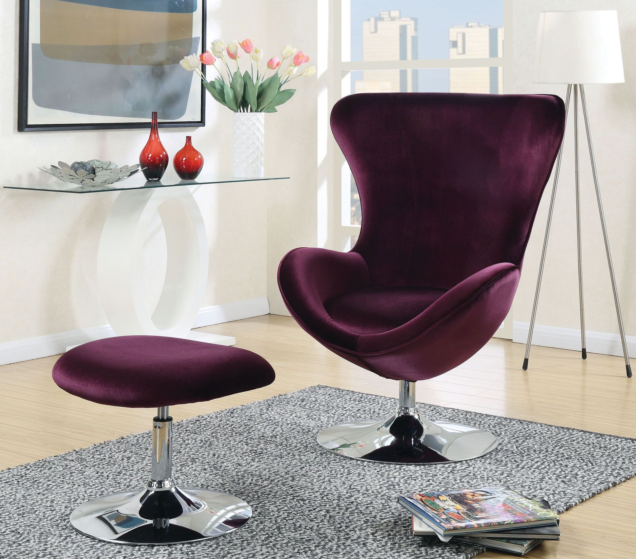 Eloise Purple Accent Chair With Ottoman