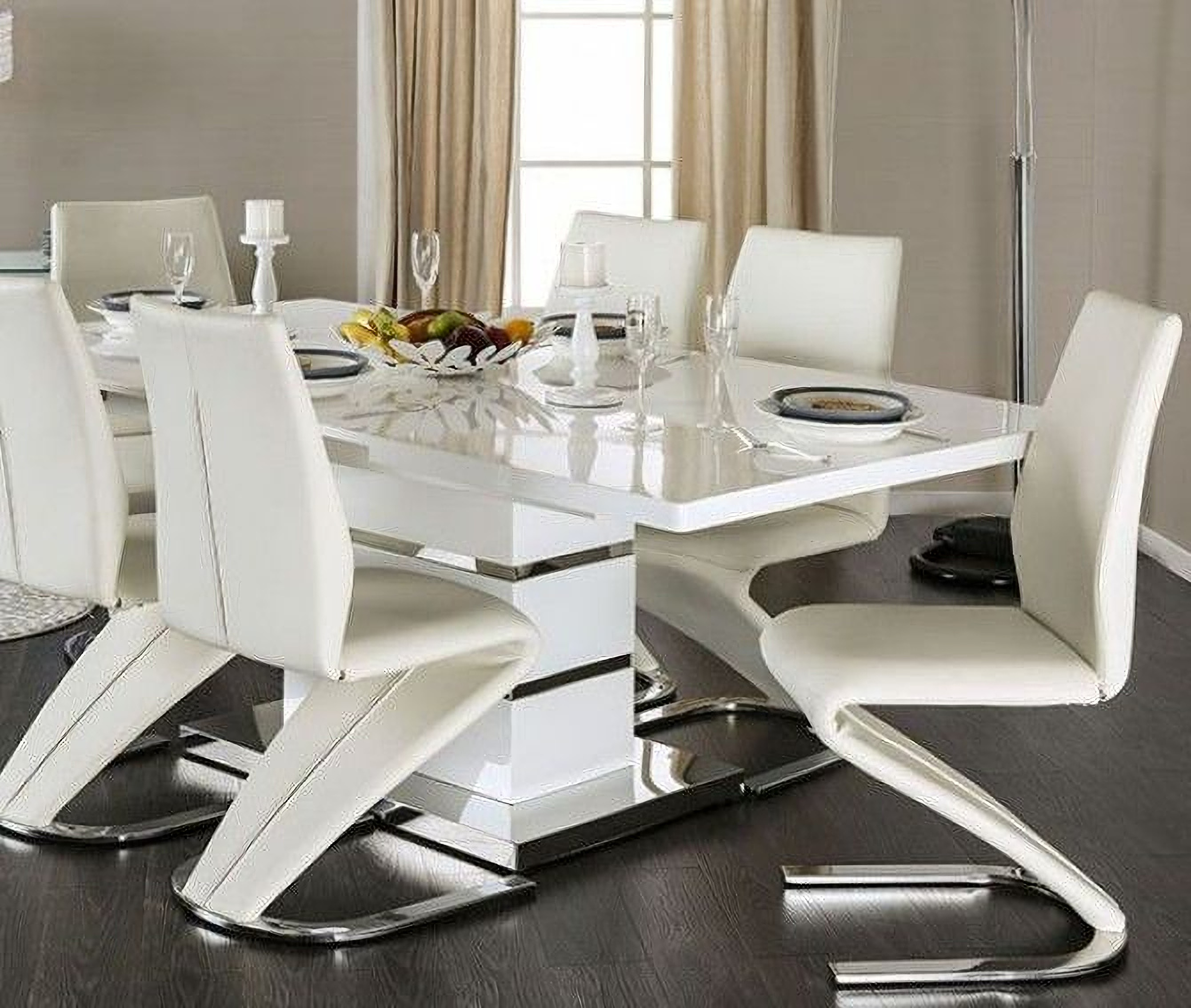 Midvale White And Chrome Extendable Rectangular Dining Table Midvale White And Chrome Extendable Rectangular Dining Table Main Image