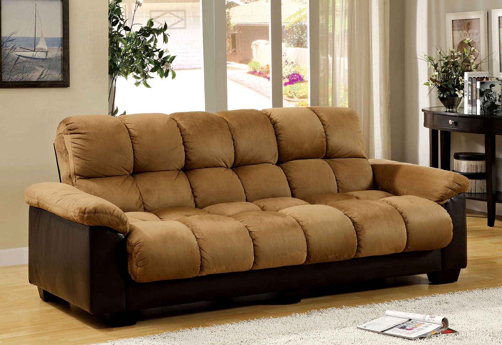 Brantford Tan And Espresso Elephant Skin Microfiber Futon Sofa