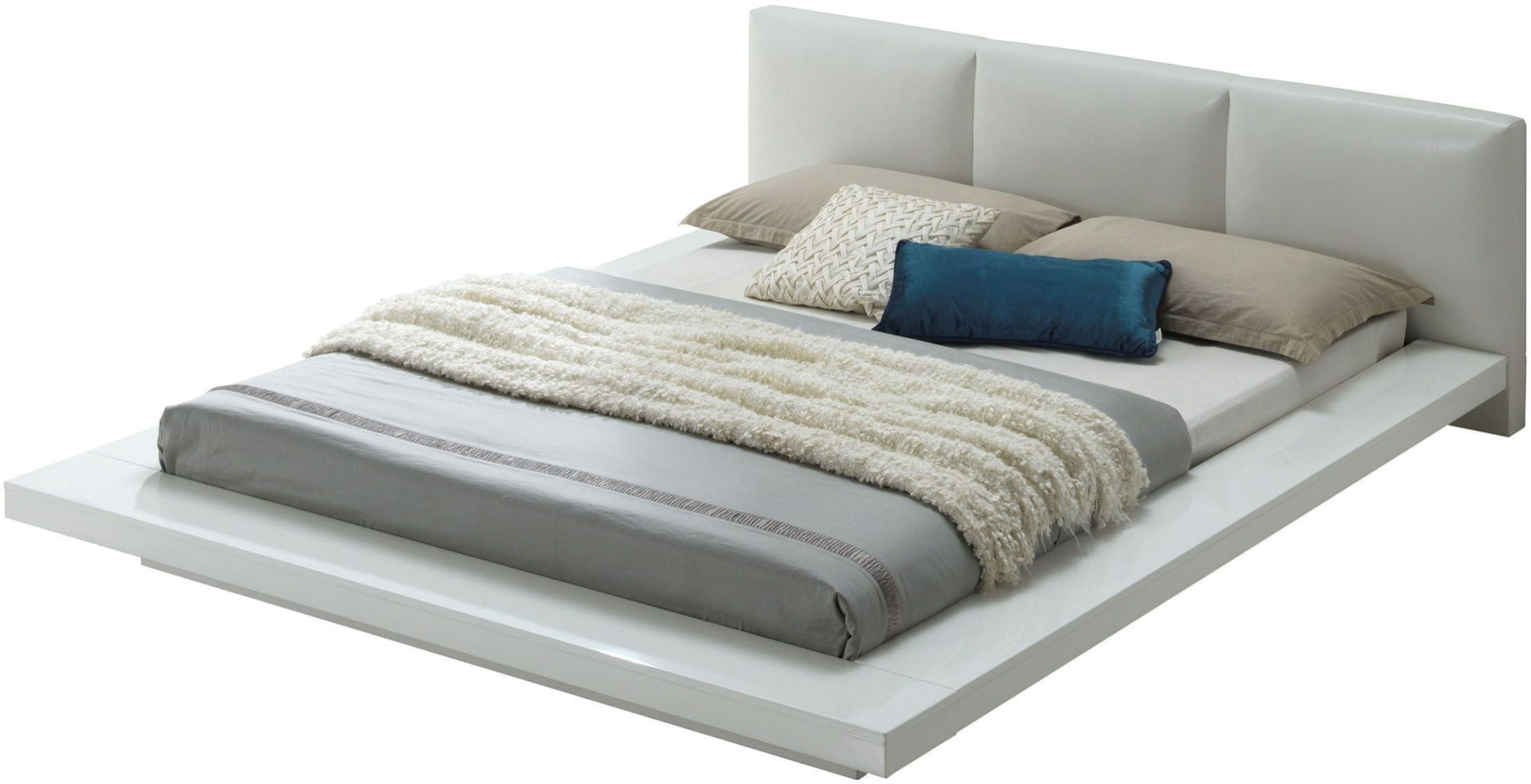 Christie High Gloss White King Upholstered Platform Bed 1stopbedrooms Christie High Gloss White King Upholstered Platform Bed Main Image