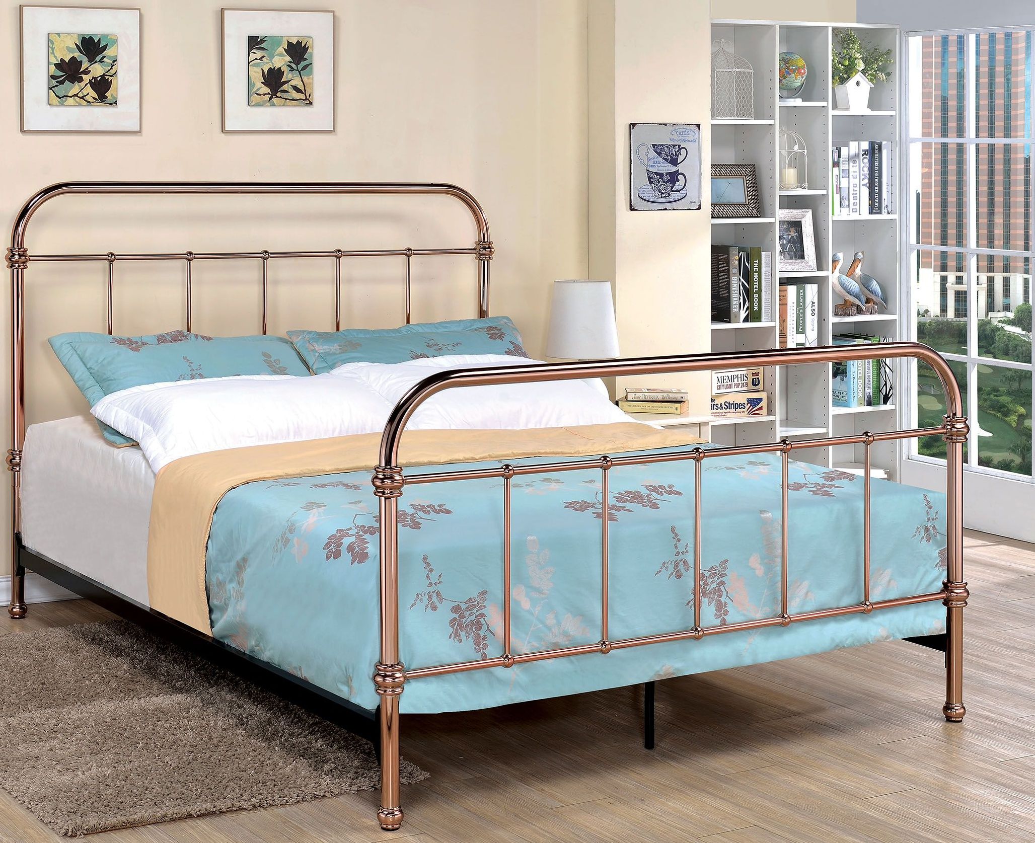 Furniture Of America Tamia Rose Gold Cal King Metal Panel Bed King Metal Panel Bed