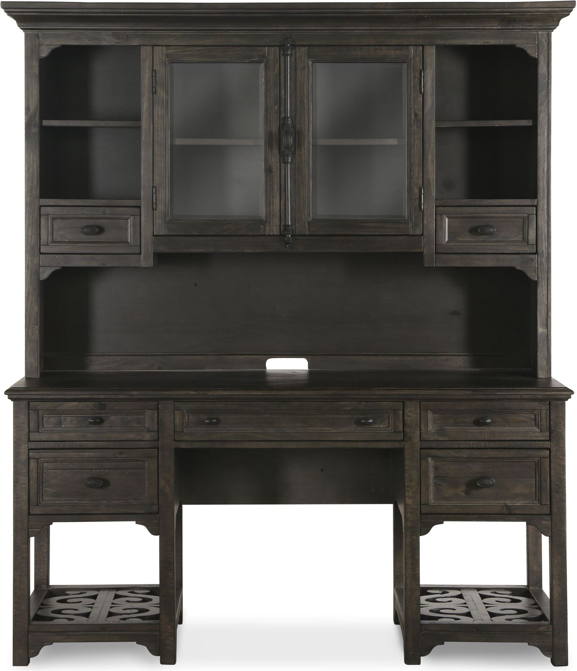 Bellamy Deep Weathered Pine Desk With Hutch