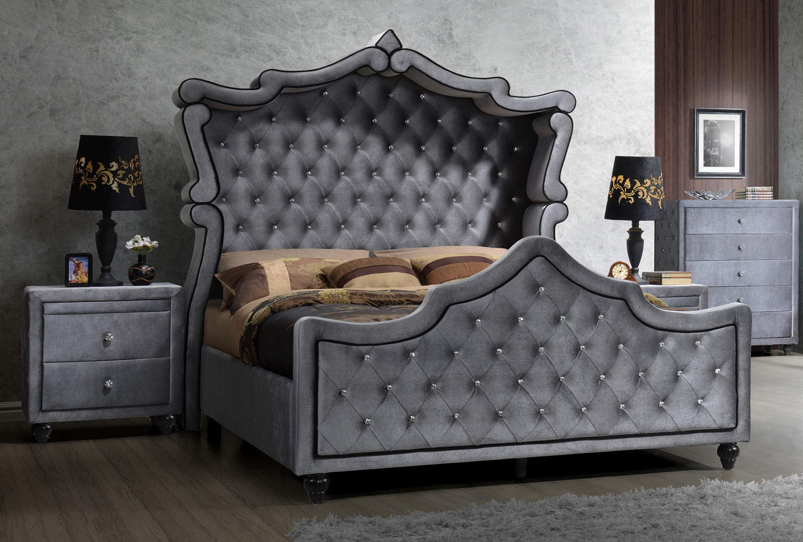 Meridian Hudson Velvet King Canopy Bed In Grey Meridian Hudson Velvet King Canopy Bed In Grey K