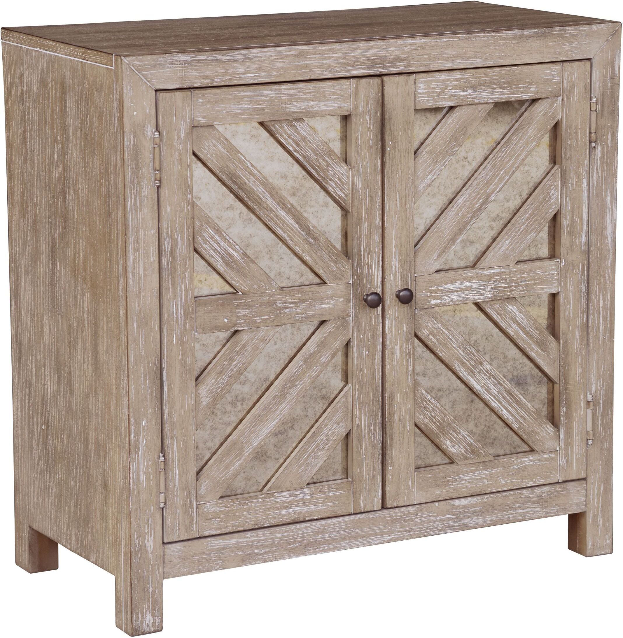 Brown Light Wood Antique Mirror Two Door Accent Storage Chest