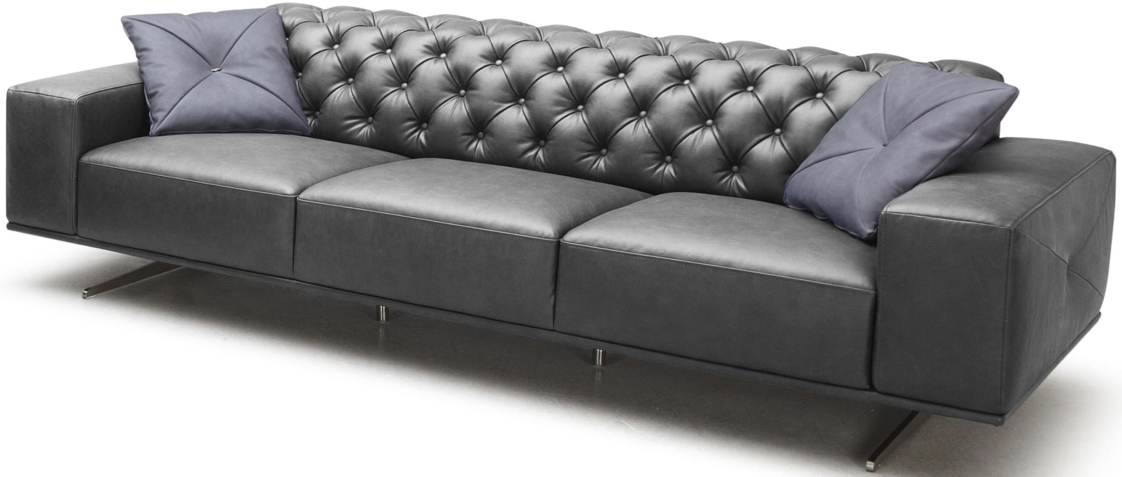 Oto Black Italian Leather Sofa