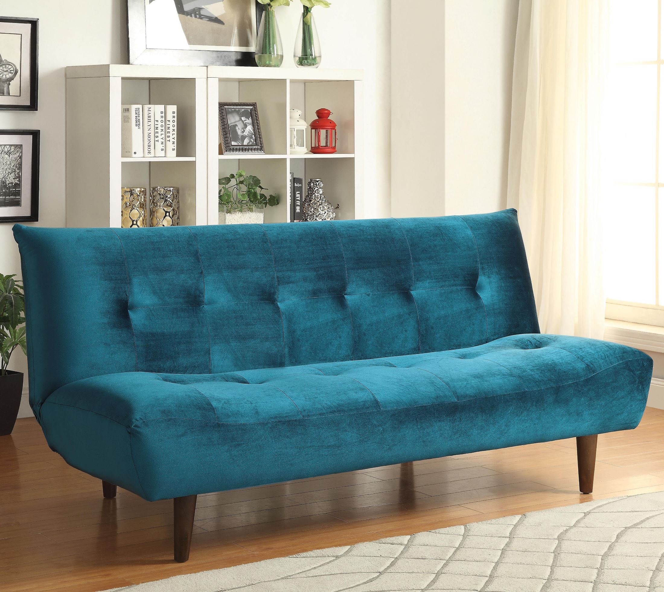 500098 Teal Velvet Tufted Sofa Bed