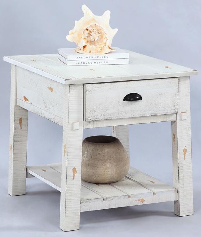 Willow Distressed White Rectangular End Table