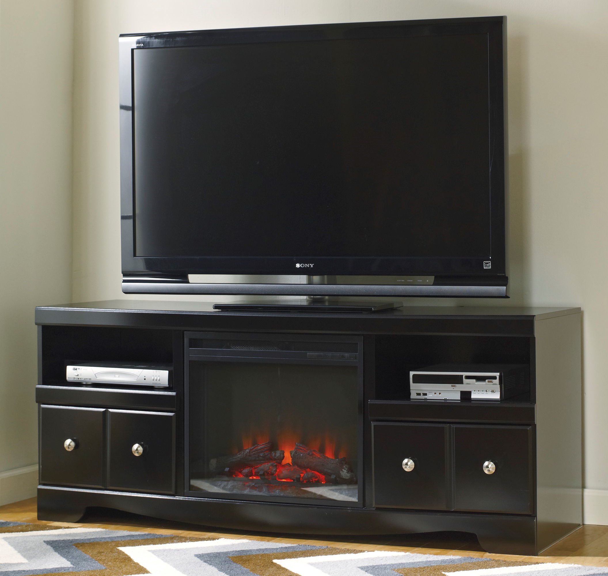 Shay Lg Tv Stand With Glass Stone Fireplace Insert 1stopbedrooms Shay Lg Tv Stand With Glass Stone Fireplace Insert Main Image