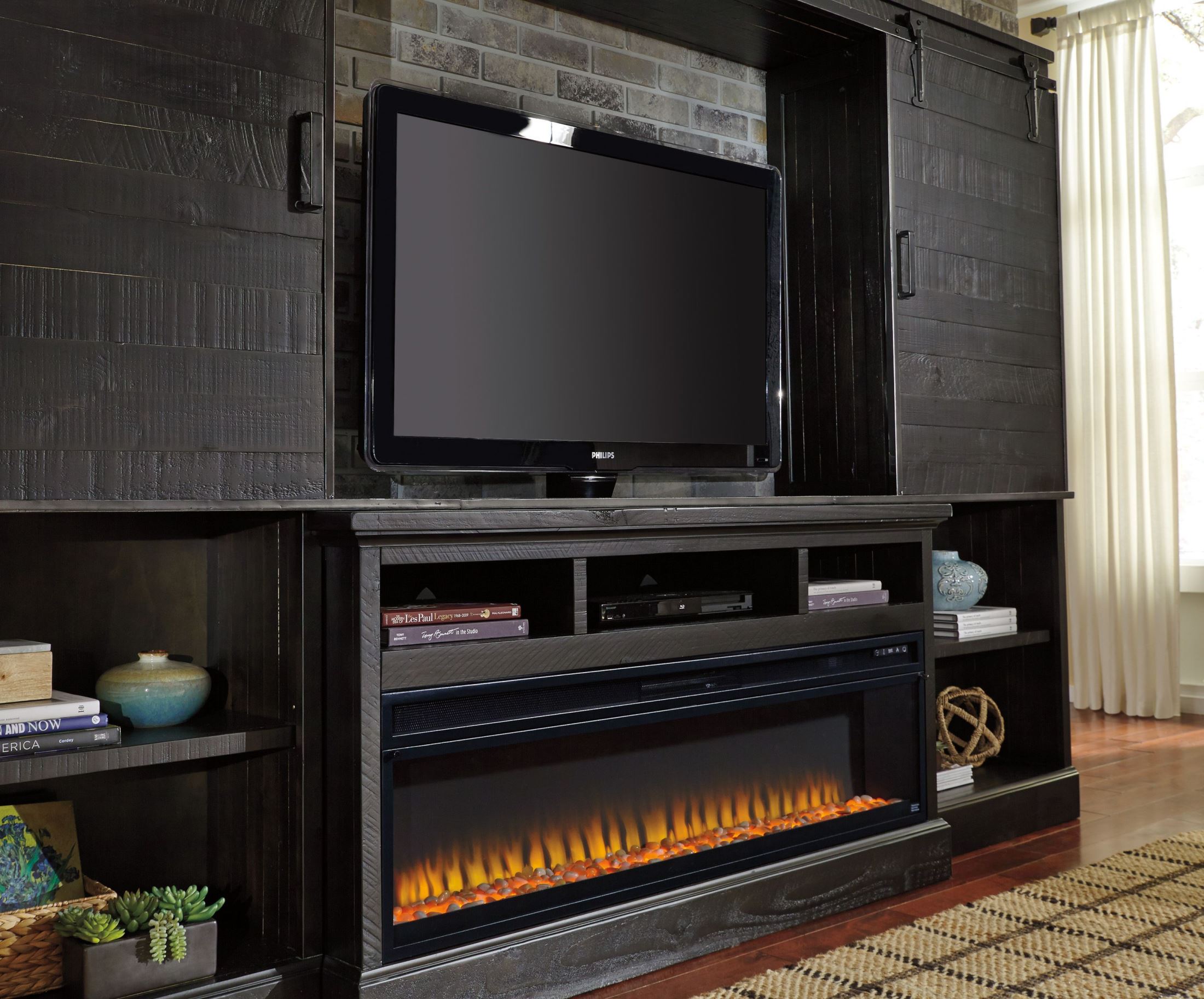 Signature Design By Ashley Sharlowe Charcoal Tv Stand With Wide