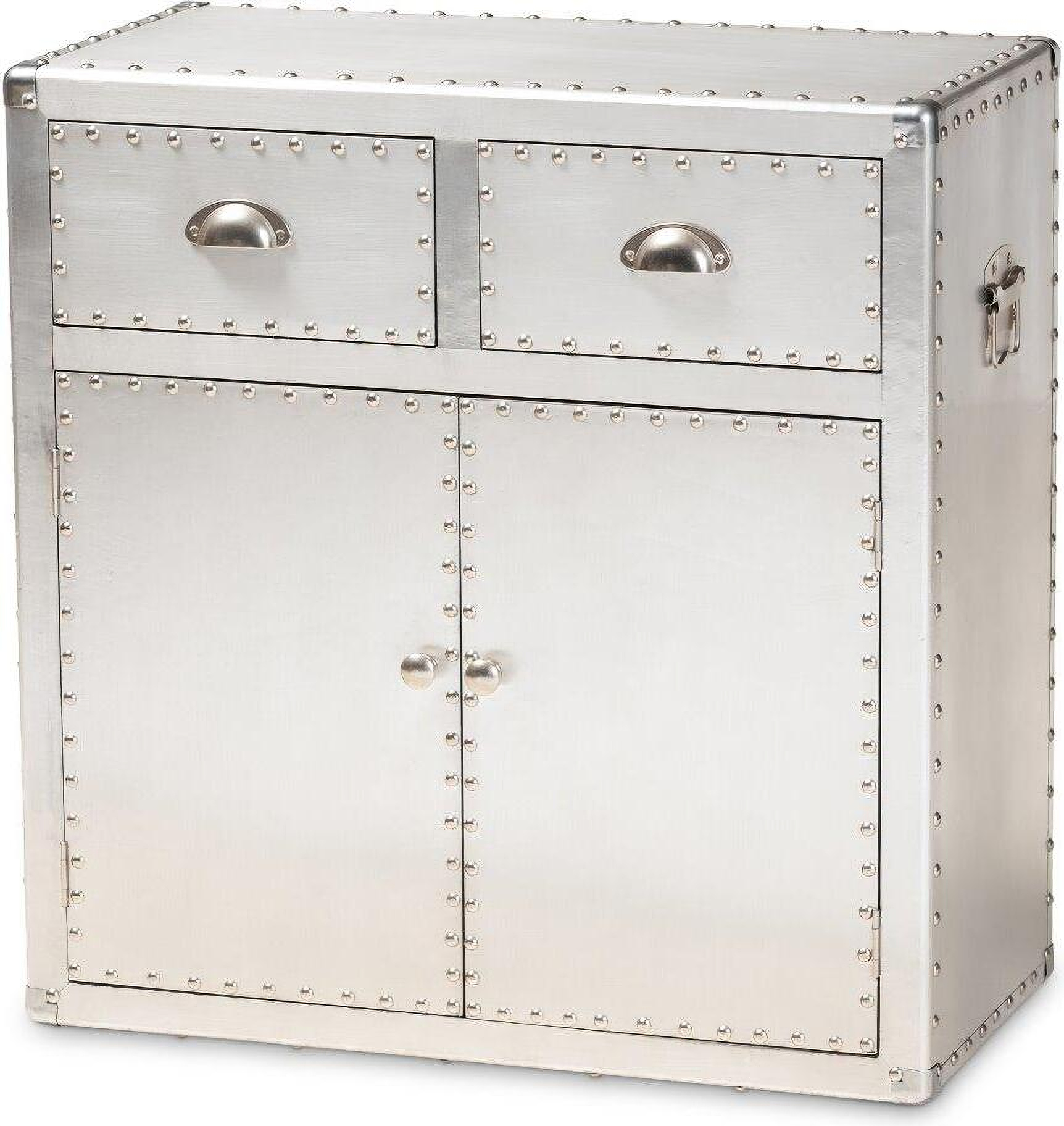 Serge French Silver Metal 2 Door Accent Storage Cabinet Door Accent Storage Cabinet