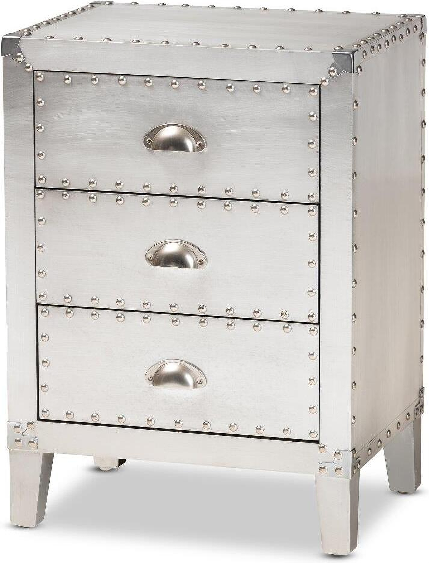 Claude French Industrial Silver Metal 3 Drawer Nightstand 1stopbedrooms