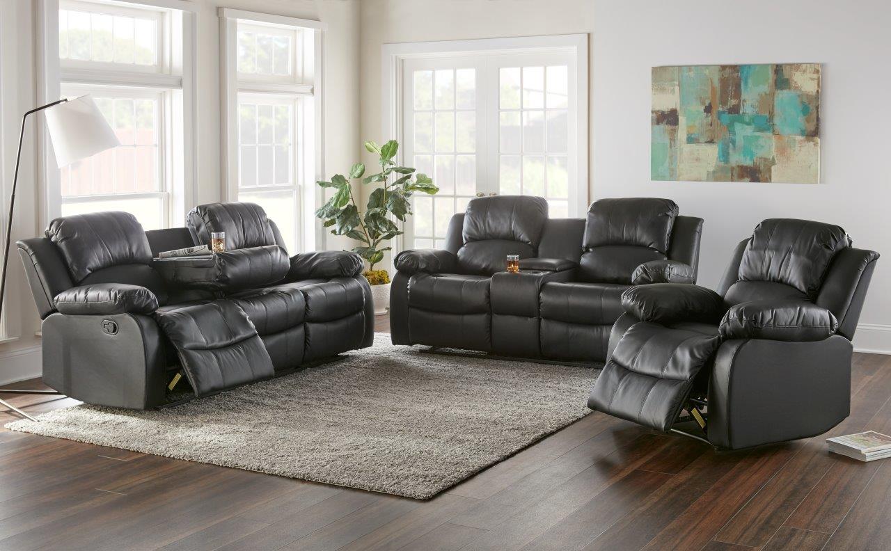 Kaden Bonded Leather Recliner Drop Down Sofa In Black 1stopbedrooms