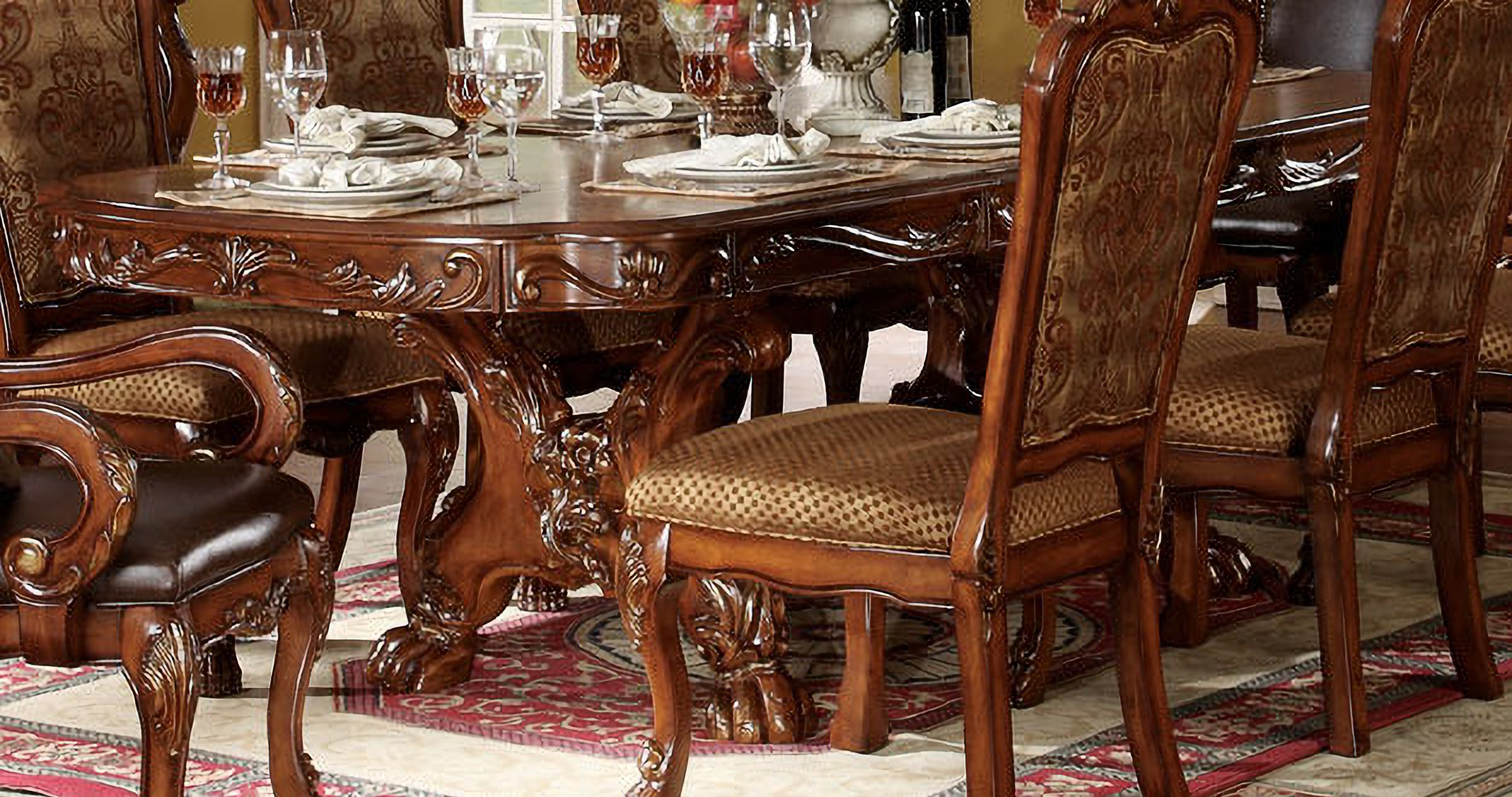 Acme Dresden Pedestal Dining Table In Brown Cherry Oak 12150