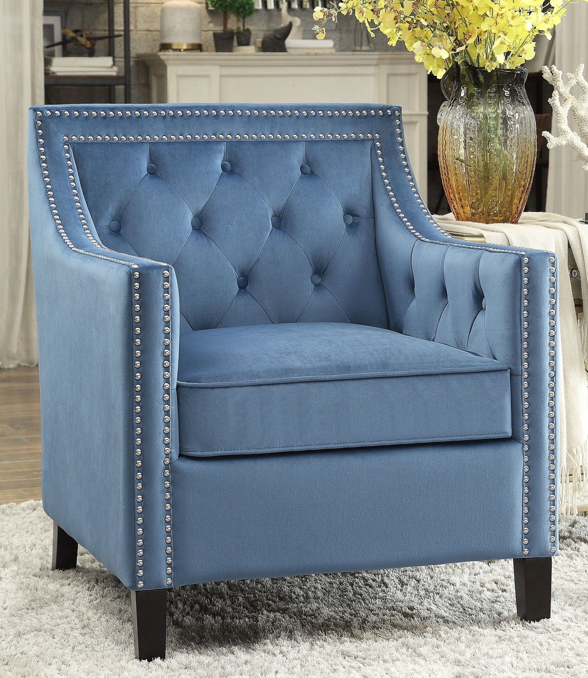 Grazioso Blue Velvet Accent Chair 1stopbedrooms