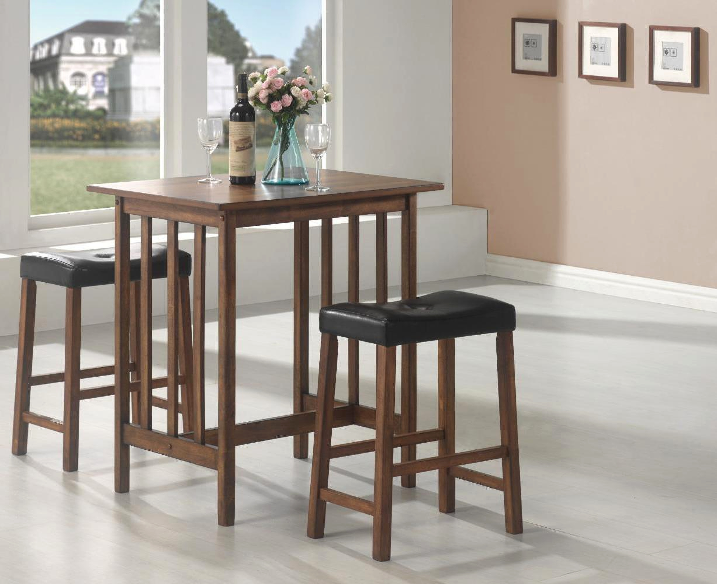 Black 3 Pcs Counter Height Dining Dinette Set 130004