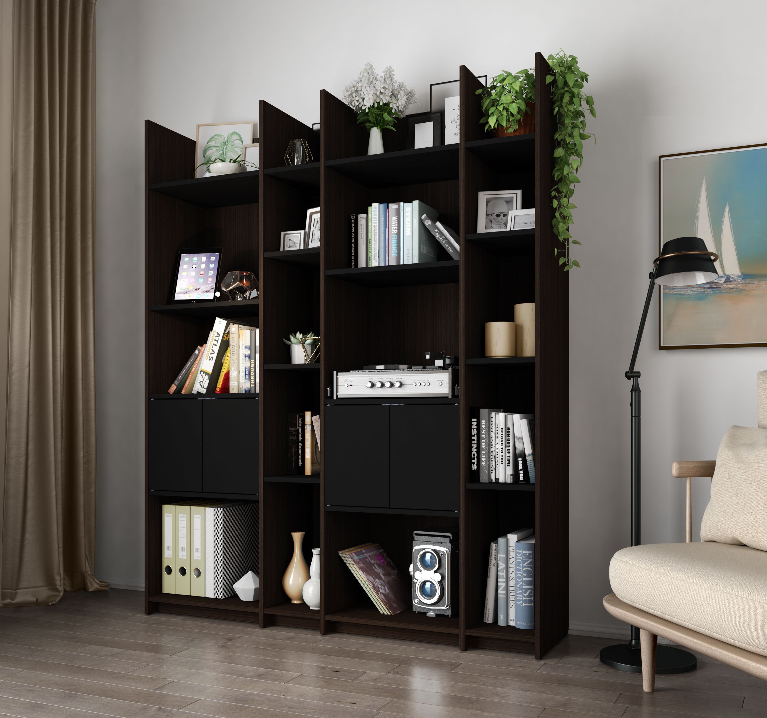 Small Space Dark Chocolate And Black Storage Wall Unit 1stopbedrooms